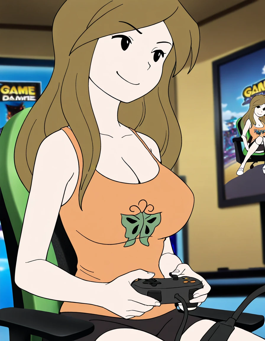 Gwen Tennyson the busty woman from Ben 10 looking like a hot babe,gourgeous goddess,beautifull,cute face with a large,curvy voluptuous body, massive breasts, thick thighs wearing revealing clothing