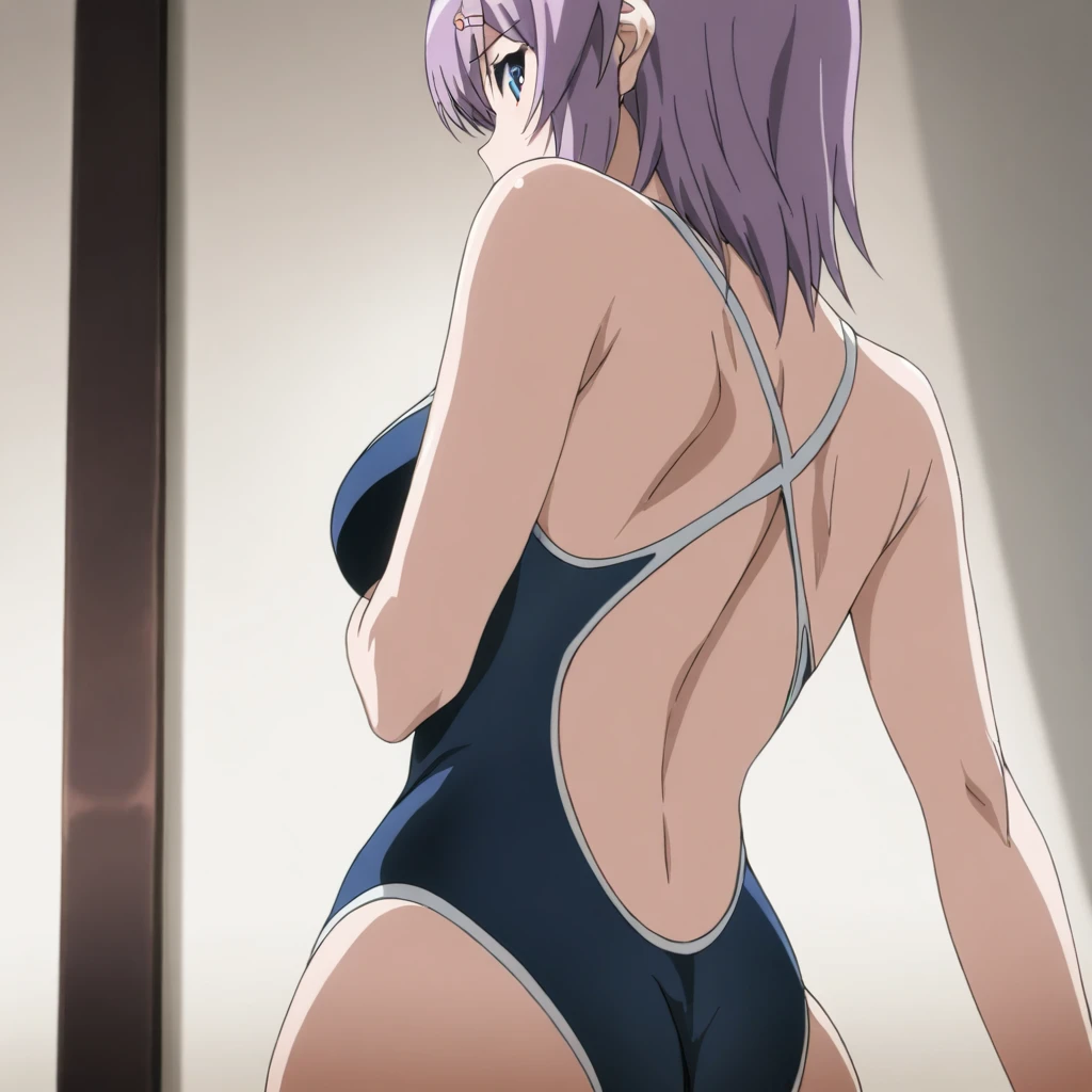 masterpiece, Very detailed, Beautiful white skin with a pinkish tint大きな胸, Too big breasts,sexy short cut, cute,Subjective,Shiny skin, Troubled face,Peeking into this,Light blush, Stick your butt out,whole body,Swimwear, camel toe,back view,On all fours,How a cat stretches, The whole body is soaked, touch crotch, A lot of water drips from the crotch, sticky liquid