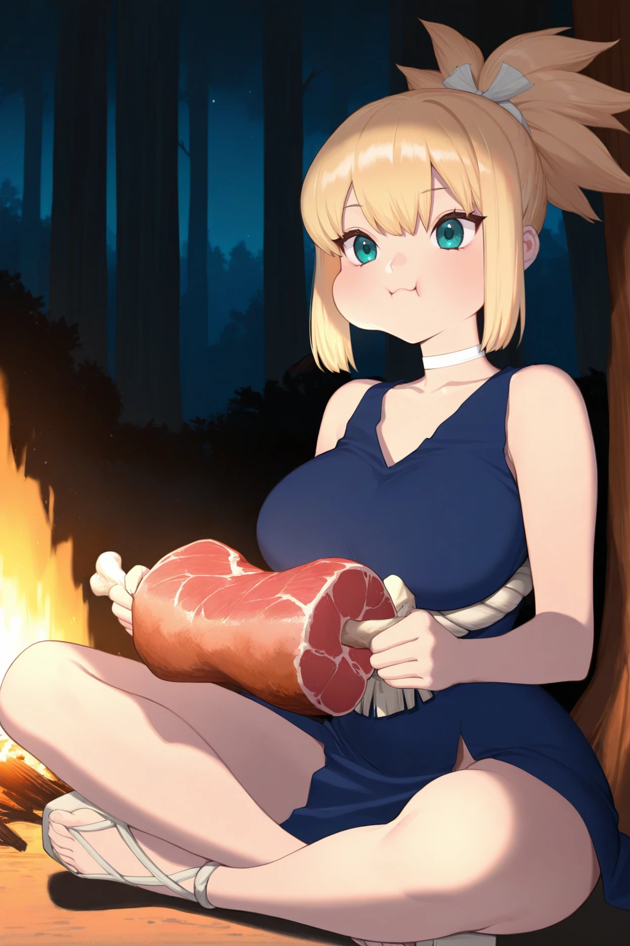 1girl, nsfw, houjousatoko, short hair, blonde hair, purple eyes ,hairband, empty eyes ,(wearing nothing:1.5), large breasts, ,Slicing meat, nipple, church, , bedroom, blue sky,, , Peeing, lactation, projectile lactation