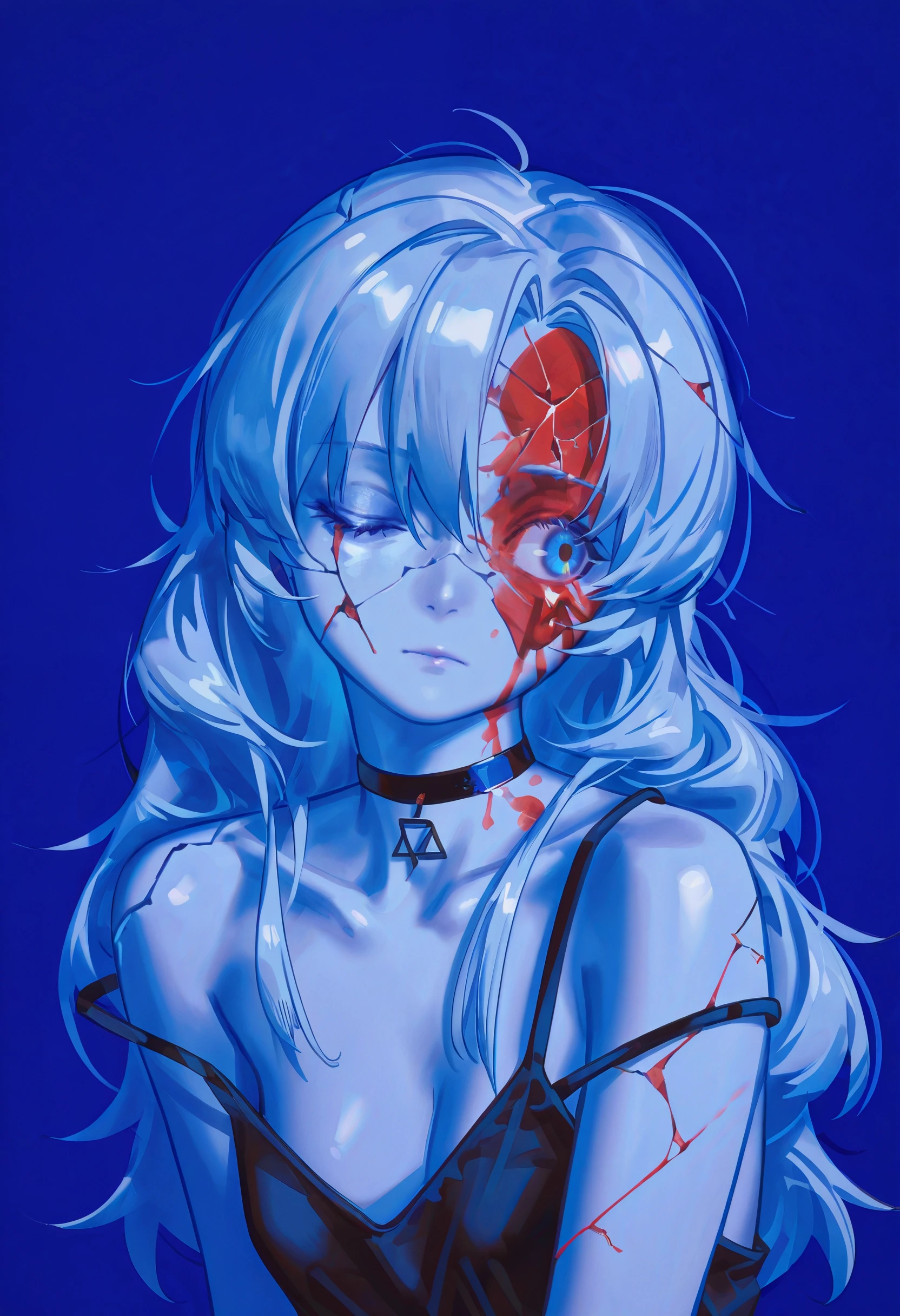 Uma garota de camisola branca, cabelos curtos pretos, olhos vermelhos, pale skinned, etnia persa, morta-viva, HD, manga art, arte digital, artwork, obra-prima inspirada em hellraiser, h. P. Lovecraft e Evil Dead 2013, corpo inteiro ((pale body)), magra jovem, decomposition, Dark black liquid of the decomposing body, 4K resolution, Young girl with bright translucent pale ghostly dark evil skin zombie hugging close without clothes decaying black-blue liquid body, pintura facial muito intrincada bodypaint assustador, Detailed bright and bright dark liquid coming out of the eyes, louco brilhante zumbi mal magra emo, Cabelo escuro e preto claro, e o mal assustador perverso sorriso azul, cena sombria escura em casa assombrada muito assustadora, ultra-detalhado, ((arte sombria)), Pântano of horror, whole body view, head to toe, UHD