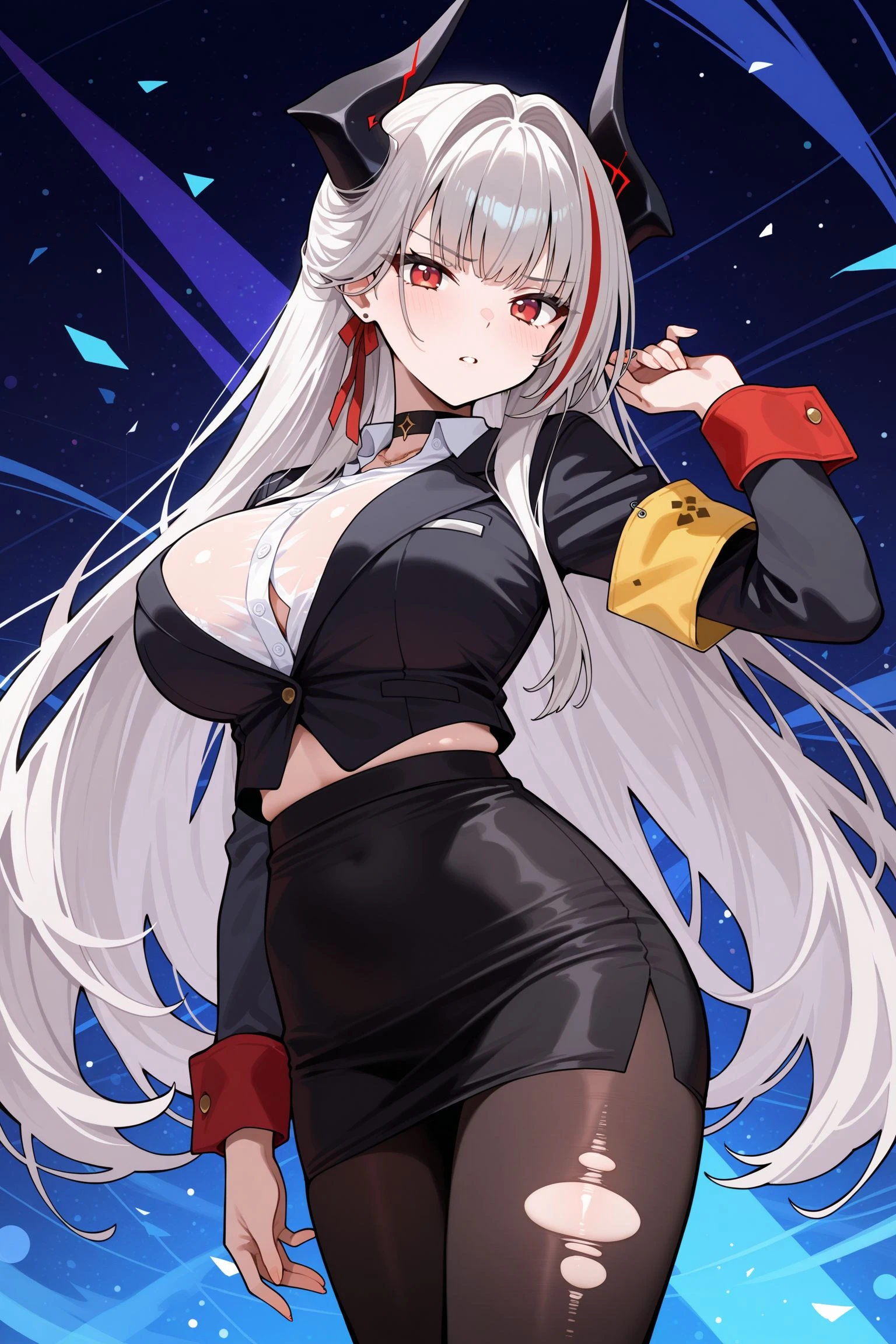 Silver hair, big breasts, junior high school girl, cleavage, breasts, blazer