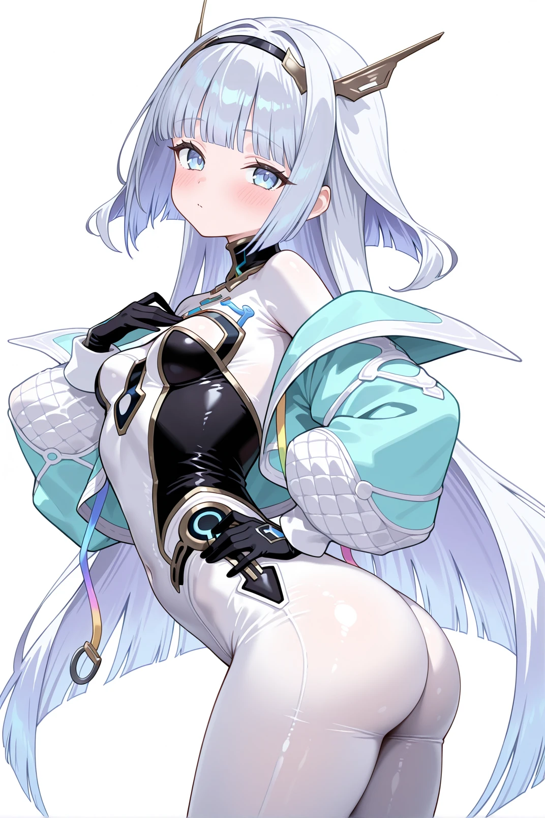 masterpiece, best quality,
solo,
cowboy shot,
facing viewer,
soft smile, light smile,
<lora:GGST_Artwork:1>,
1girl, (white eyes:1.1), (grey eyes:0.35), white hair, very long hair, parted hair, parted bangs, <lora:parted_hair_v1.3:1.3>, medium breasts,
valkyrie, (bodysuit:1.1), wing hair ornament, armored skirt, black bodysuit, armor, gauntlets, breastplate, greaves, armored dress,