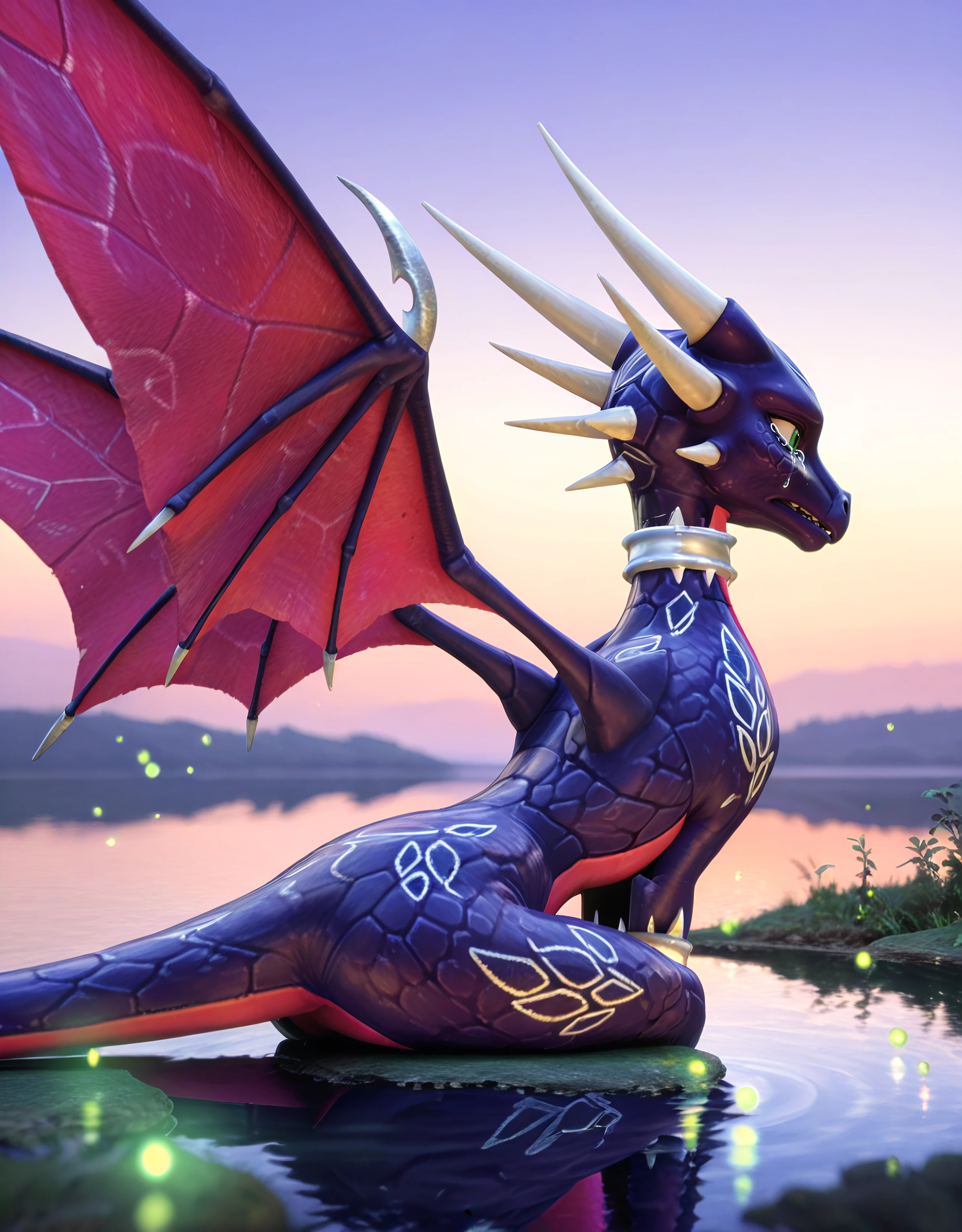 fairy glade, fireflies, twilight , cynder, dragon, female, 2 wings, green eyes, solo, hyper realistic, ultra detailed, 8k, masterpiece, majestic, full figure, curvy, feral, young, photorealistic,
By the side of the lake, sitting, seen from behind, sideways, sad, looking at the water, crying,
<lora:Young_Cynder_Illustrious:0.8>
<lora:Smooth_Booster_v3:0.5>