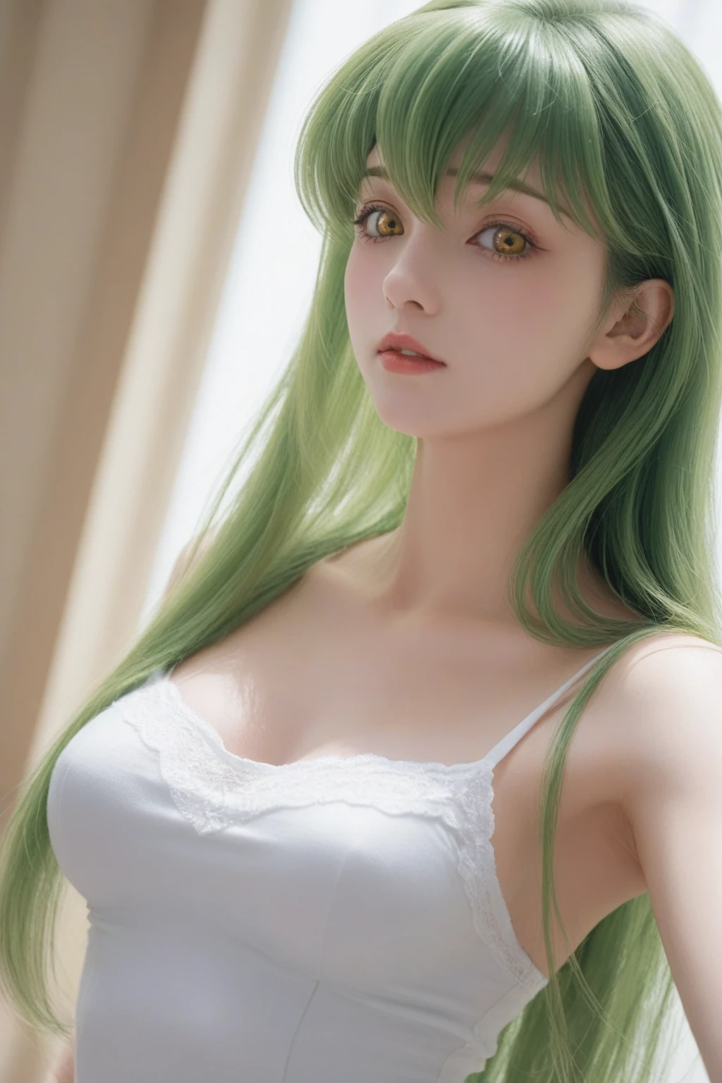 8K, Top Quality, Intricate Details, Ultra Detail, Ultra High Resolution, Masterpiece, close up shot, (full body: 1.1), Slender, Smile, (Makeup: 0.4), (Fluffy purple Eyes: 1.21), ((purple eyes)), 1girl, solo, 1 girl, ((green hair, bangs, long hair, high ponytail)), close up shot, , ((tall)), (((fit body))), (((slim face))), sharp face, (( naked)) (detailed face), sharp face, small lips, , , ,
((, )), , ((,)), detailed face, detailed breast, , ((large breast, huge breast)), detail ass, Narrow Waist, Skinny, tall , 175 cm tall, Muscular, Navel, Exposed Abdomen, Pointed Chest,, Beautiful girl with accentuated slender abs: 1.4, Six Pack Abs: 1.4, Bust Botox, Big, Perfect Body, detail leg, (( dark background)), black background,