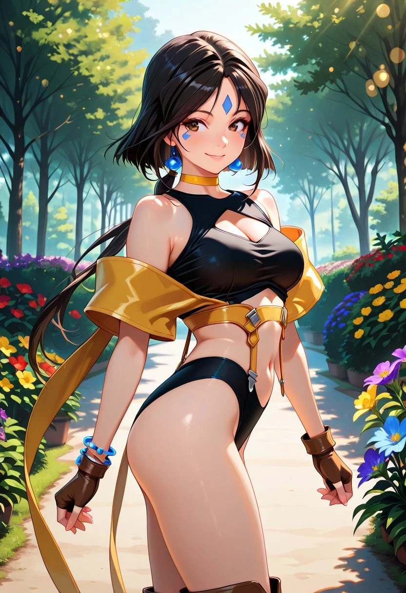 1woman, alone, (personification of beauty and grace, sensual and seductive poses), dark skin, 100% open clothes, flawless skin, naked, toned physique, smile, NSFW, pubic hair, smooth armpits, Body of Venus, dark skin, black hair, green eyes , Mature woman, thick thighs, huge breasts, futanary