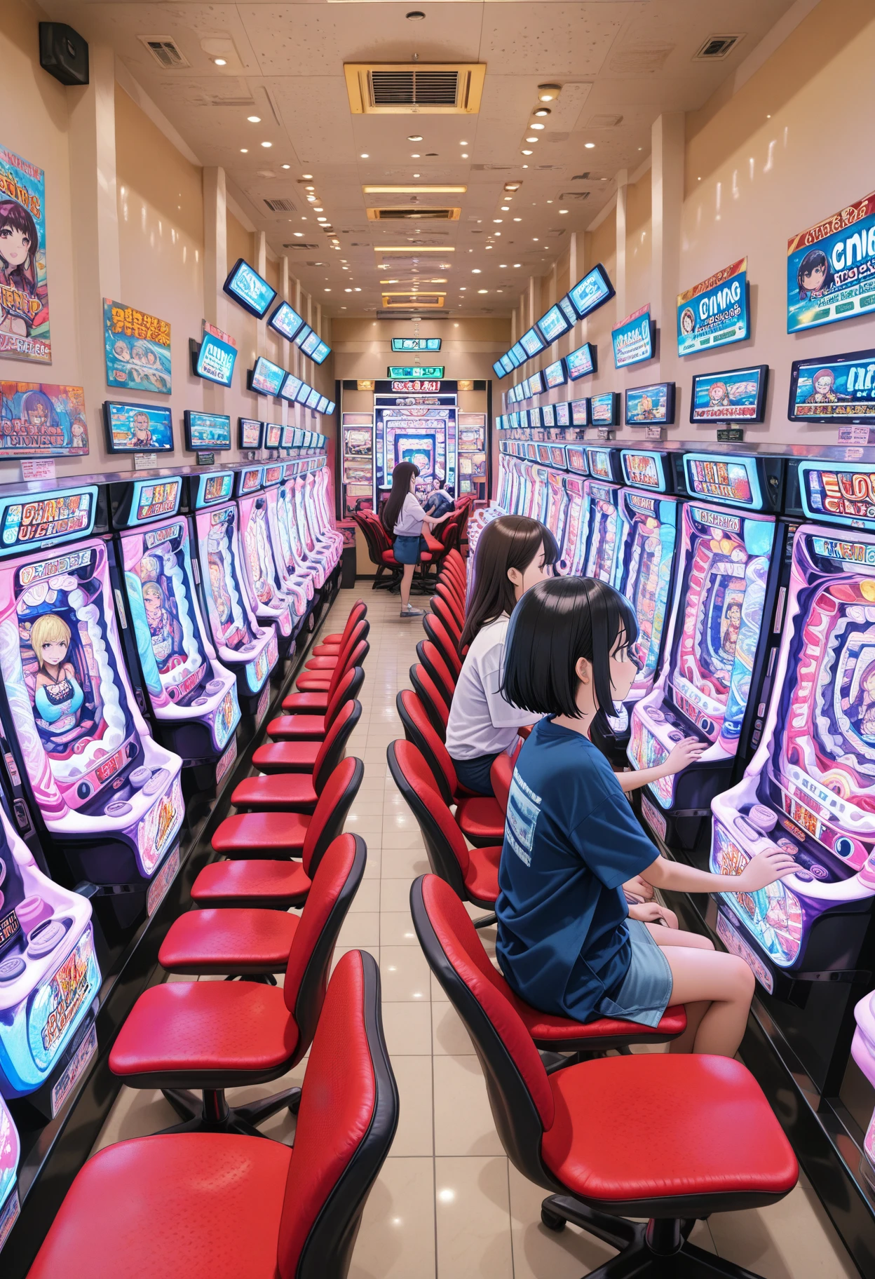 indoors, pachinko_parlor, poster (object),monitor, tiles, neon lights,many chair
<lora:pachinko_parlor_Illustrious_2.0-XL_v1:1>
multiple girls, sitting, masterpiece, newest, absurdres, best quality, amazing quality, very aesthetic, ultra-detailed, highly detailed
addmicrodetails
<lora:AddMicroDetails_Illustrious_v4:0.4>,