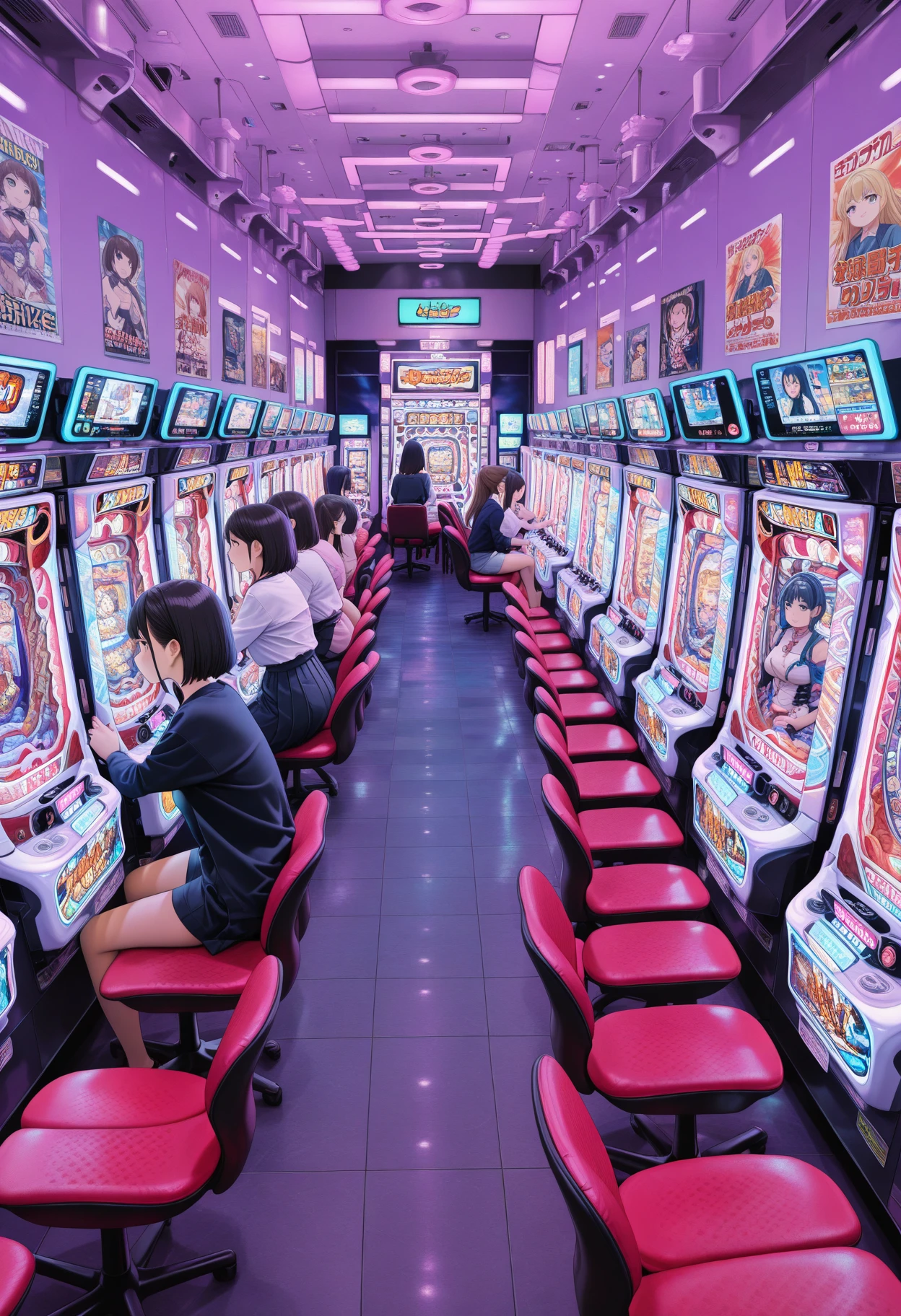 indoors, pachinko_parlor, poster (object),monitor, tiles, neon lights,many chair
<lora:pachinko_parlor_Illustrious_2.0-XL_v1:1>
multiple girls, sitting, masterpiece, newest, absurdres, best quality, amazing quality, very aesthetic, ultra-detailed, highly detailed
addmicrodetails
<lora:AddMicroDetails_Illustrious_v4:0.4>,