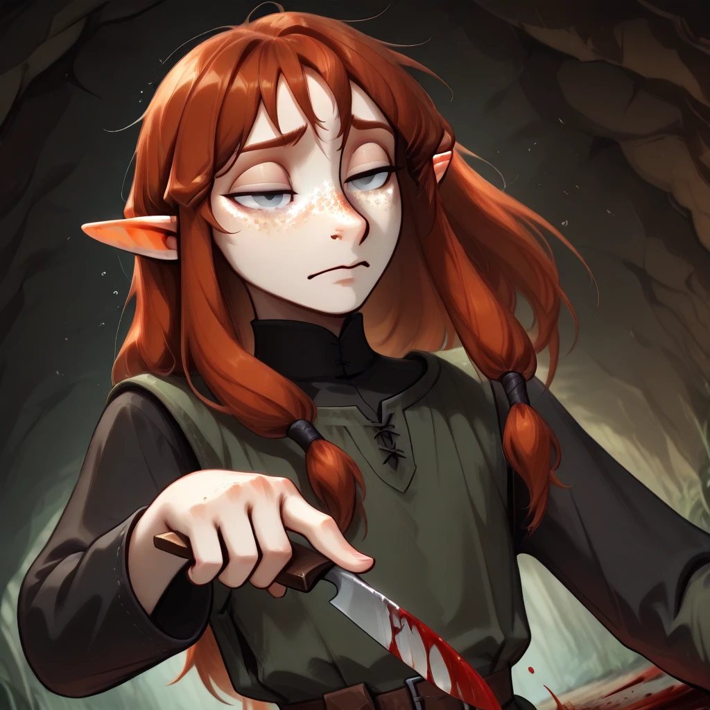 Red haired elf princess, (wears dirty ripped princess clothes: 1.5), (a chain around her neck that’s tight: 1.5) (has a lost look: 1.3), She is located in an old and dirty cell. Best quality, 4K, 8K, A high resolution, Masterpiece:1.2), Ultra-detailed, Exquisite facial features,details expressed, Graceful, Depressing atmosphere, expressive brush strokes, mystical ambiance, Artistic interpretation, tangled coiled hair,exquisite details, Stunning intricate costumes, Fantasy illustration, Subtle colors and tones, The details have been upgraded, medieval princess, heaving breasts, chained to wall, crying, looking for hope,