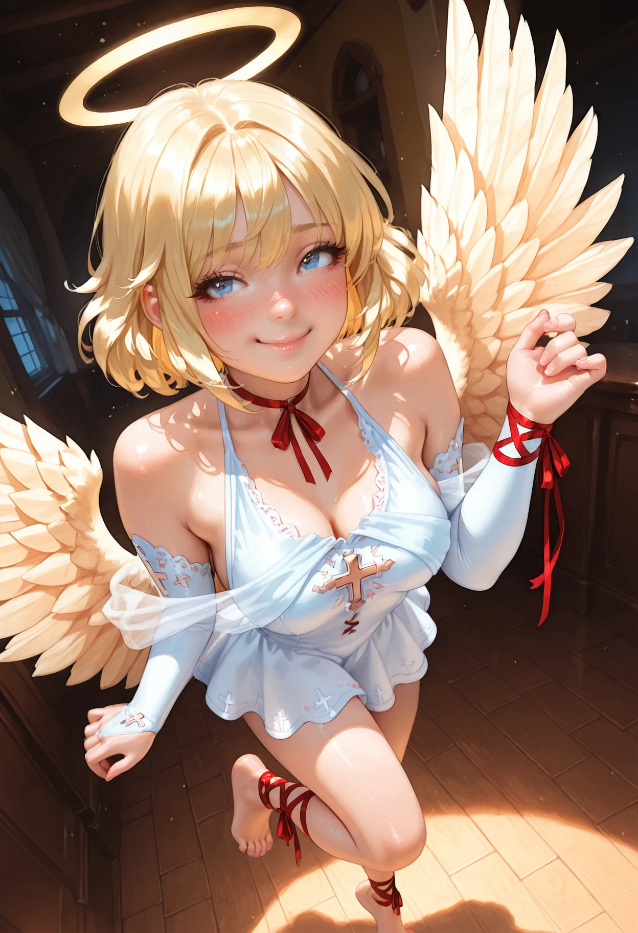 ((((front light)))),(photoRealistic: 1.4),Big Breasts,(Cleavage),Small Ass,European Girls,Balanced style, (masterpiece, Front lighting, Beautiful and slim naked: 1.2), , Realistic, 3D Face ,((Cute and sexy beauty)), ((Perfect Style)), ((ass pov)),(((from front))),(((The thighs and head fit within the screen))),((front light)),((front lighting)),,Excellent style、((Bright coastal background in natural light)),((Wearing golden armor)),(((Breasts and genitals exposed))),((The big wings of the archangel)),((Equipped with a shield on the arm)),((Spread your big angel wings wide)),((Front lighting)),((Naked girl with a long golden spear)),,((Smiling Girl)),Ultra-realistic capture, Highly detailed, High resolution 16k close-up of human skin. Skin texture must be natural, ((Medium Shot)),((West Shot)),((((Forward light))),(((Two blonde, blue-eyed European girls))),((((Elegant nude elegant girl)))) ,((Slender naked)),((Two skinny naked girls of European descent)),(((A nude figure facing the viewer))),((((Small breasts and exposed genitals)))),(Young girl exposes her genitals))),(((The thighs and head fit within the frame)),(((View from head to thigh))),((Beautiful and well-proportioned breasts and body)),((Two naked European girls)),((Do not show anything below the thighs)),((bottomless)),((topless)),((The left and right arms and left and right thighs are equipped with golden armor.)),((ass pov)),(((from front))),(((cowboy shot))),(((standing pose))),((Do not show anything below the thighs)),photo realistic,master piece,((ultra detailed)),looking at viewer,smile,photorealistic,Shiny baby blonde silk hair,