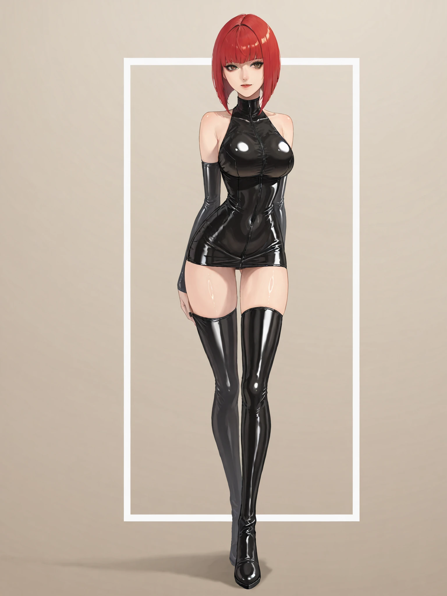 masterpiece, best quality, 1 woman, alone, black eye, black hair,  only 1 person, ((Ellis)), Lori, blush, ,((whole body)),((Very slender waist)),  looking at viewer, 16-year-old girl, ,sleeveless,  drops of sweat, , ((The background is a white space with nothing in it.)), (Ergonomic),, (((Pussy exposure))), (((very short latex miniskirt, I see pussy))), (((whole body))), ((Thigh high socks)), (((Wear high heels))),  ((accurate eyes )), ((Breast exposure)), ((erect nipples)), (top is naked), (pussy nude), (((Accurate facades))), (stand, Spread your legs wider than your shoulders) Steam is coming from my body., ((BUKKAKE)), ((Semen all over my face and body)),  (((All bodies are visible.))), (Everything is visible to the viewer from head to toe.), ((very slim body)), ((Staring at the screen)), ((perfect symmetry)), ((wide open pussy)), ((exposed breasts)), (((Faces in sharp focus))), (((perfect front)))