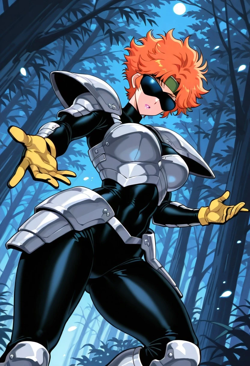 ShazaraHTD, 1girl, solo, short hair, orange hair, messy thick hair, bangs, headband, black sunglasses, pink lips, silver armor, black bodysuit, large breast, breastplate, pauldrons, shoulder pads, thick thighs, boots, yellow gloves, skin tight bodysuit, knee pads,
masterpiece, best quality, fine details, intricate details, depth of field, subsurface scattering, bokeh, ultra-detailed, very aesthetic, detailed background, newest, scenery, highres, absurdres, colorful, vibrant, glowing, perfect face, 2d, perfect eyes, vibrant saturated colors, volumetric lighting, sharp, detailed eyes, perfect anatomy, perfect face, perfect eyes, mature body, clear eyes, beautiful eyes, athletic, curvy body, athletic girl, perky tits, perfect tits, round breasts, pinup pose, teasing, lustful expression, perfect hands,
muscular female, dutch angle, dynamic pose,
,Smooth Negative, Smooth_Quality,