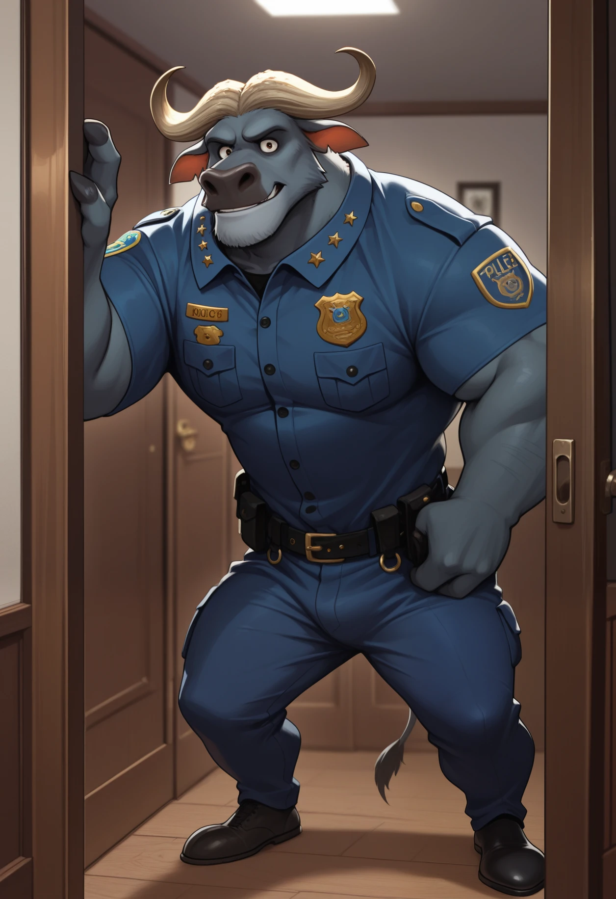 masterpiece, best quality, amazing quality, 1boy, solo, BogoZT, Police Uniform, Pants