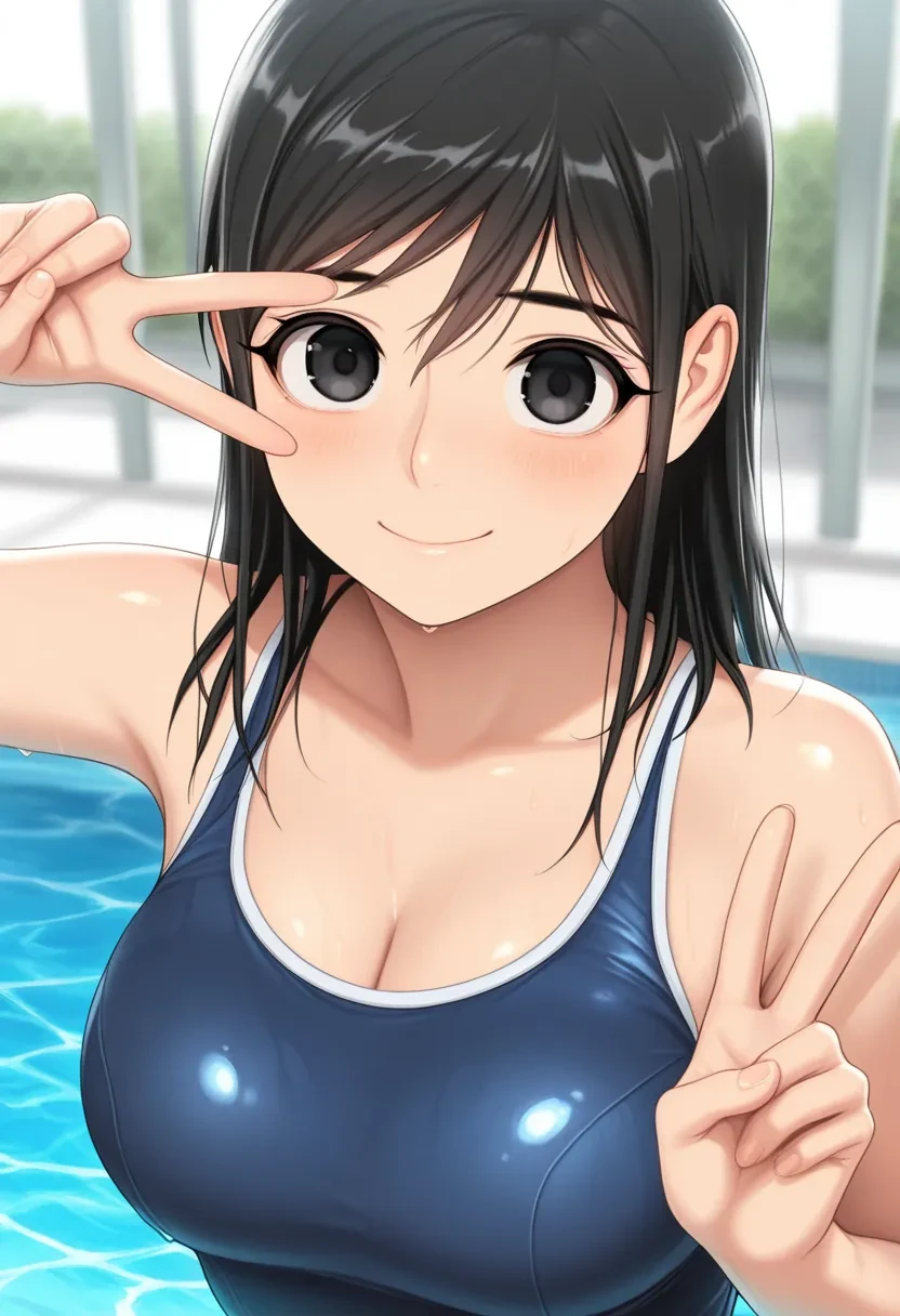 Browsing Caution),(High resolution),(High resolution),(High resolution),(8k),Yoshizuki_Iori、1 person、??????? swimwear、In the pool、A lot of sperm in the chest