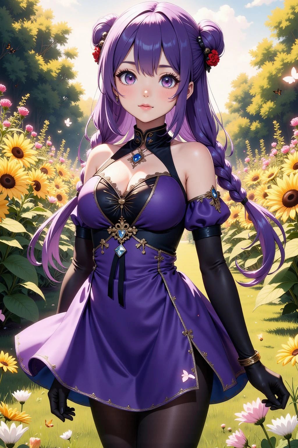 Anime girl in a purple and black costume standing in front of a forest, Keqing de Genshin Impact, Zhongli de Genshin Impact, Heise Jinyao, Impacto de Ayaka Genshin, Anime Moe Artstyle, Negro - Mago de pelo, Fanart de Demon Slayer Rui, Ayaka Game Genshin Impact, Es Ling, inspirado por Song Maojin