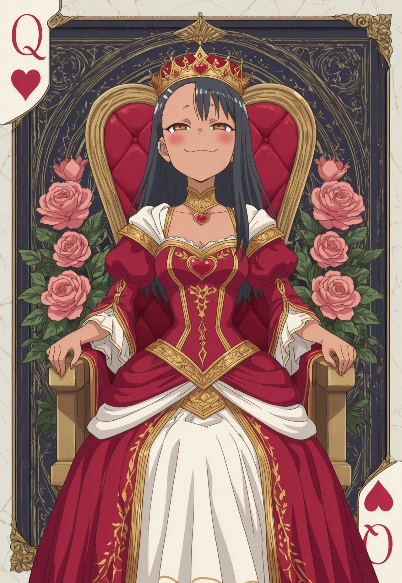 (((ultra detailed, masterpiece, high quality, )))
,
((( Qohmb2, 1girl, solo, flower, dress, crown, heart,)))
,
((( smug )))
,
((( Nagatoro_Hayase )))
,
((( )))
,
((( )))
,
((( )))
,
((( )))
