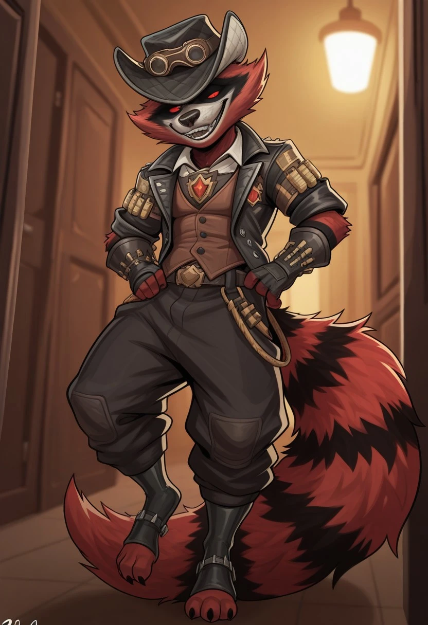 masterpiece,best quality,amazing quality, 1boy, solo,R0cket racc00n,B0unty Hunt3r Su1t