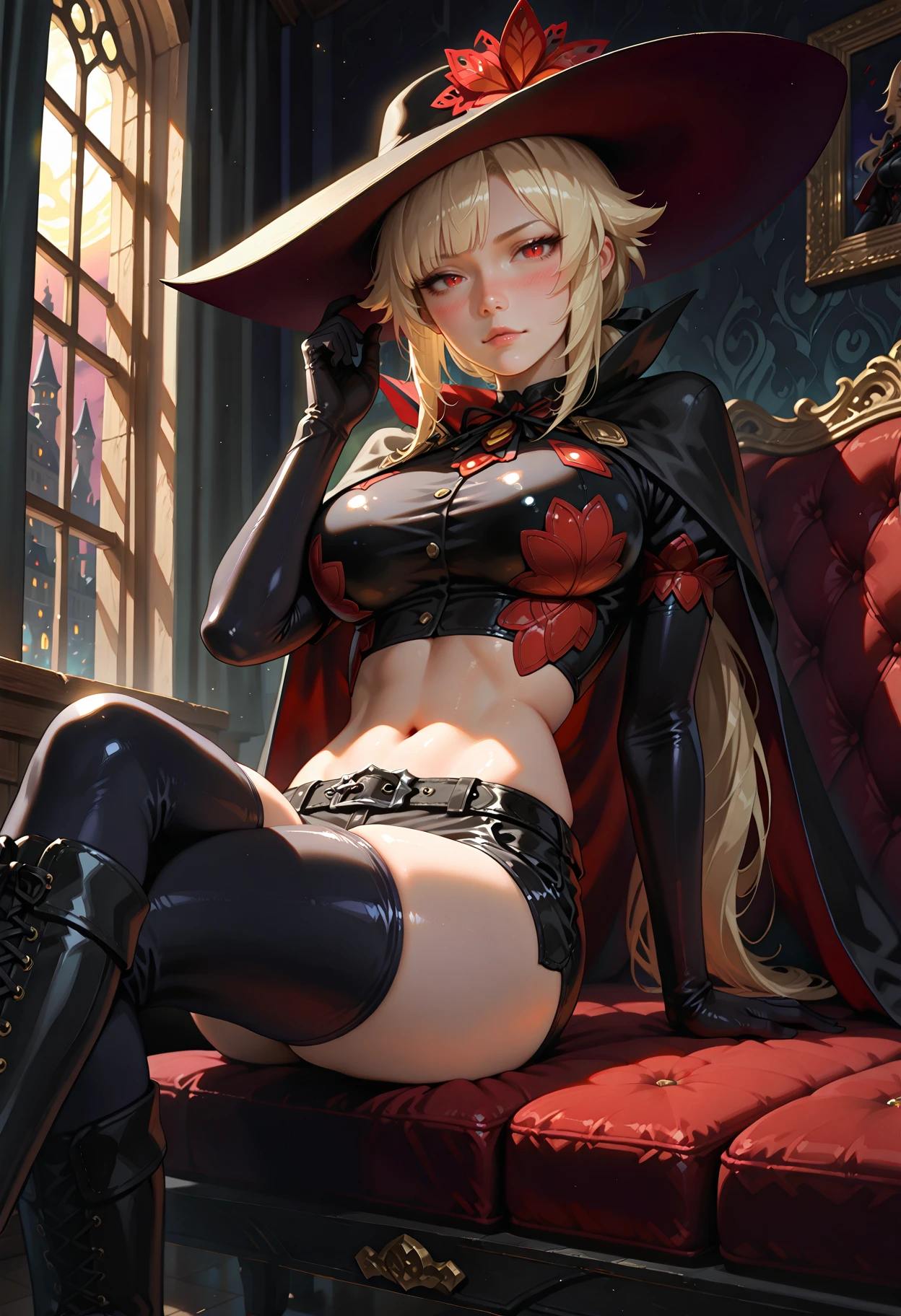 futanari penetrating her penis on, sex pose, fucking pose, kissing, (masterpiece, best quality:1.4), absurdres, highres, ultra detailed, beautiful, (witch), (perfect face, detailed face, beautiful:1.3),(natural breasts, cleavage), collarbone, fingerless gloves, gloves,spaghetti strap top, black pencil skirt, tight, over the knee skirt, hat, elegant witch outfit, thighhighs, thick thighs, thighs, multiple belts, More detailed 8K.motor irreal:1.4,UHD,La mejor calidad:1.4, fotorrealista:1.4, textura de la piel:1.4, obra maestra:1.8,obra-prima, mejor calidad,objeto Objeto], (detailed face features:1.3),(manos detailed)