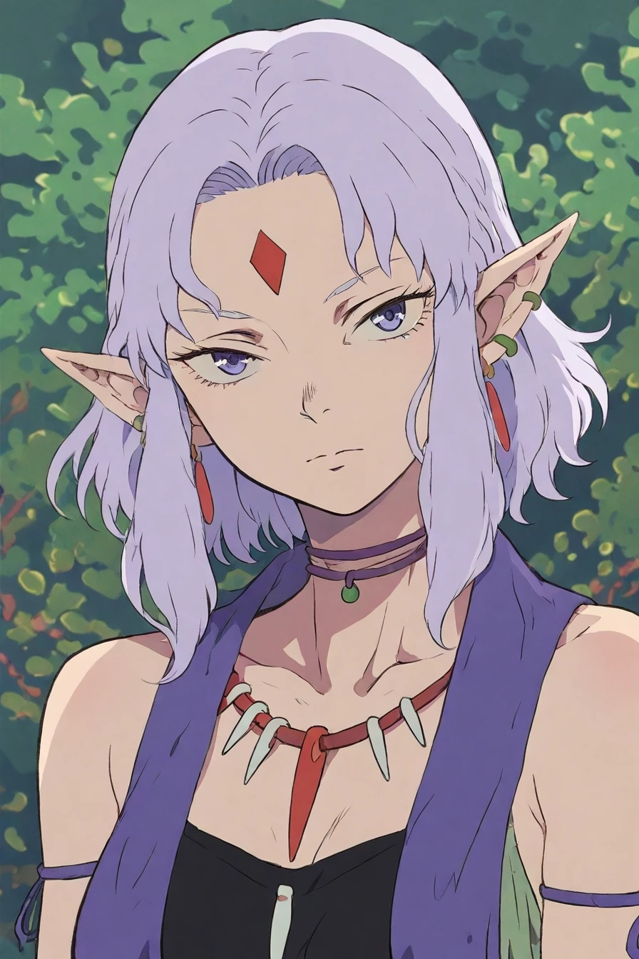 1girl, solo, alone, elf, pointy ears,<lora:mononoke_style_illustriousXL-000023:0.8>, mononoke_style, masterpiece, highres