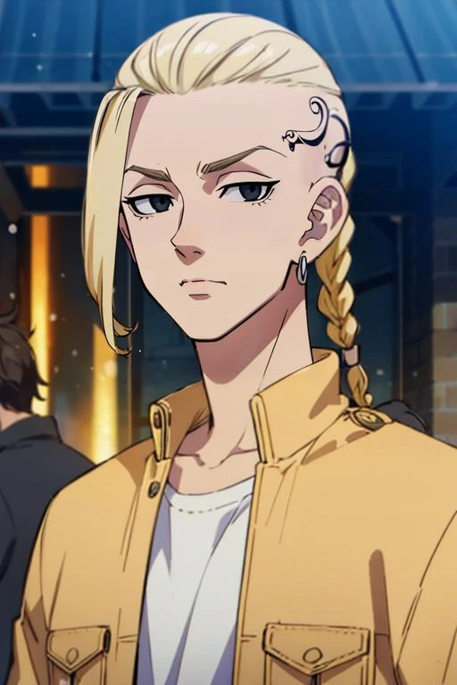 (best quality:1.1), (masterpiece:1.4), game cg, looking at viewer, , depth of field, , , 1boy, solo, male focus, <lora:ken_ryuuguuji:0.8>, ken_ryuuguuji, blonde hair, black eyes, single braid, , jewelry, , zombie costume, winter, Blu-ray