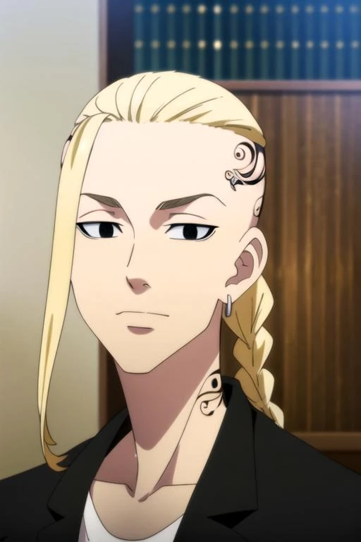 (best quality:1.1), (masterpiece:1.4), , looking at viewer, upper body, depth of field, anime coloring, realistic, 1boy, solo, male focus, <lora:ken_ryuuguuji:0.8>, ken_ryuuguuji, blonde hair, black eyes, braid, tattoo, ,