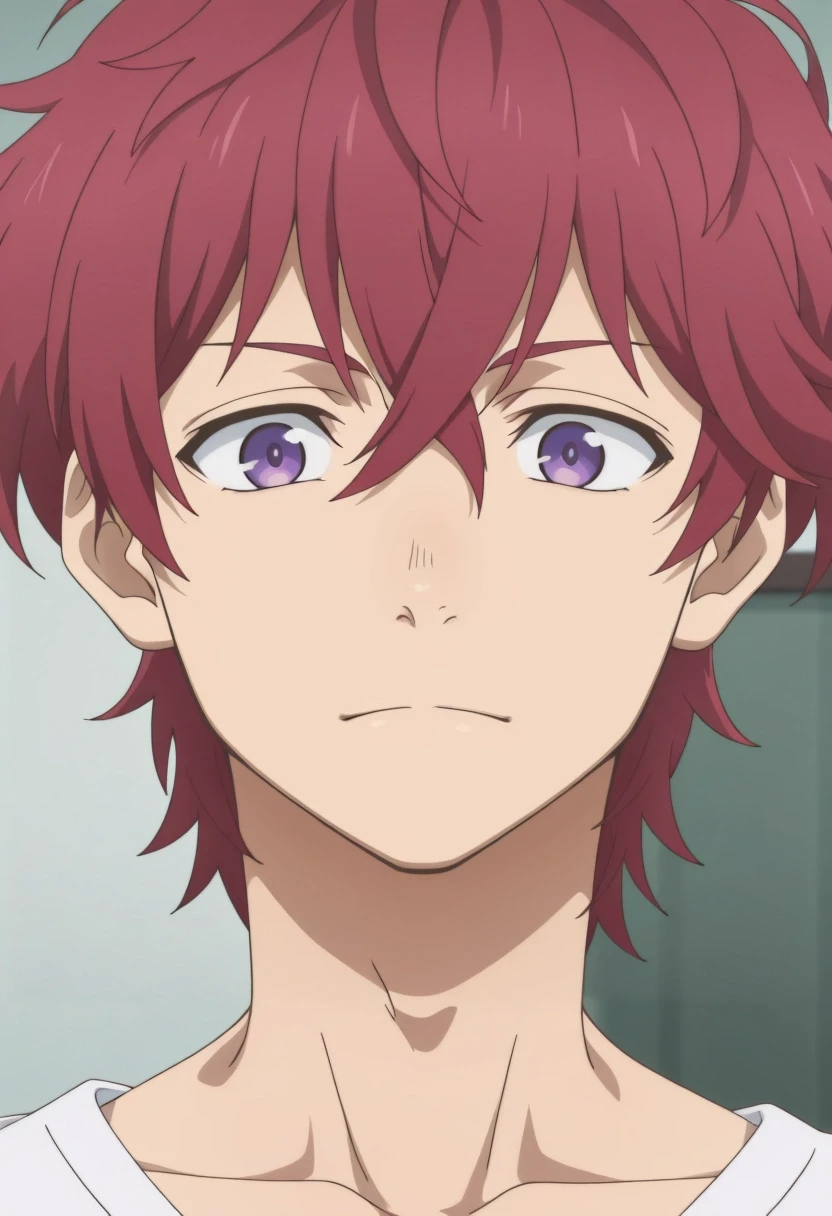masterpiece, best quality, amazing quality, very aesthetic, high resolution, ultra-detailed, absurdres, newest, colorful, highest detailed, very awa, , anime screencap, anime coloring, official style, looking at viewer, 1boy, solo, male focus, <lora:yuu_setoguchi_ilxl:0.9>, yuu_setoguchi, red hair, purple eyes, short hair, ,