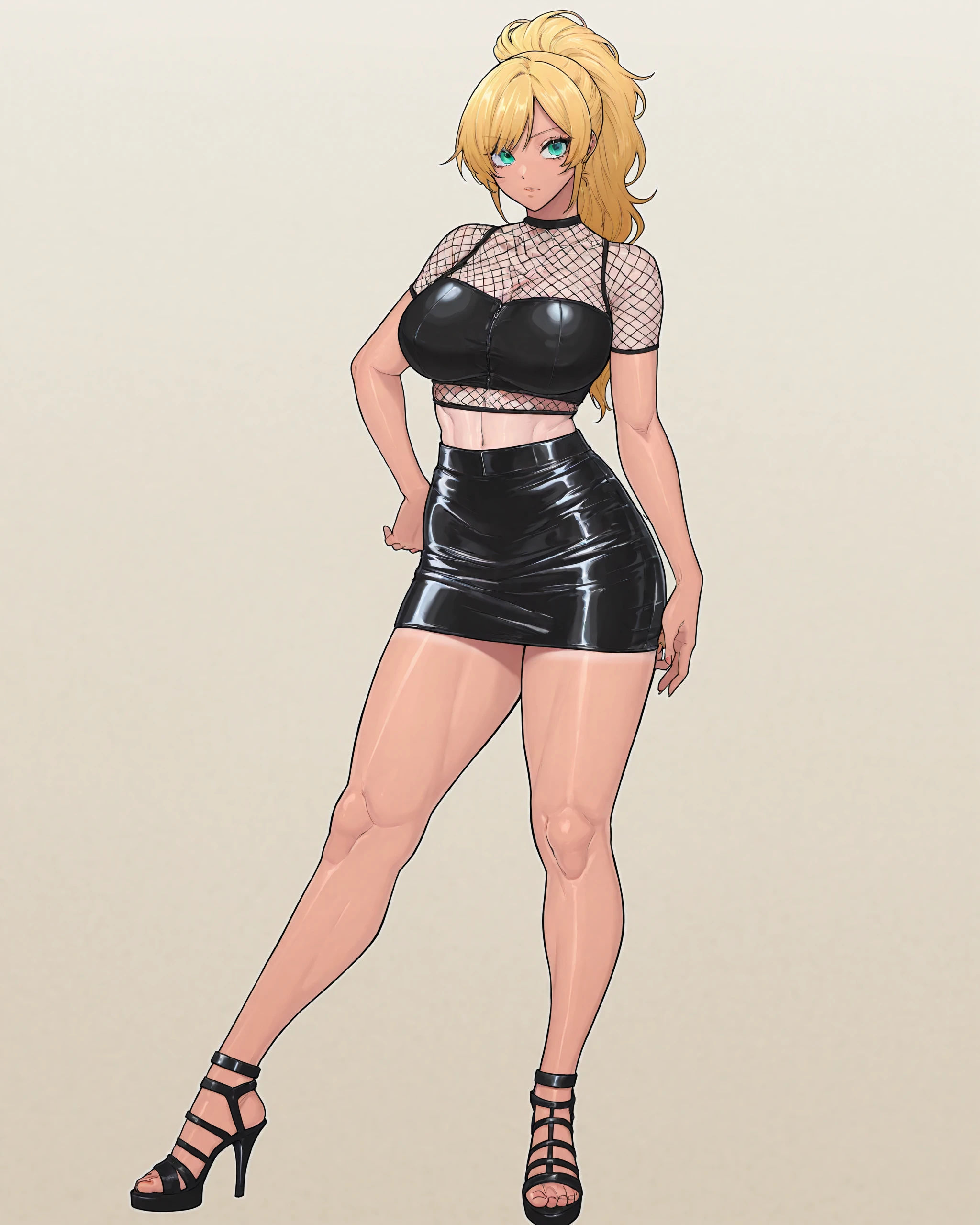 27 year old woman (curly blonde hair, almond-shaped green eyes, well-shaped mouth, medium breasts, thin waist, shapely hips, fair skin) with black party dress all the same, high shoes, full body character, character sheet in variations of poses, in a realistic style of visible face, (cinematic) photo