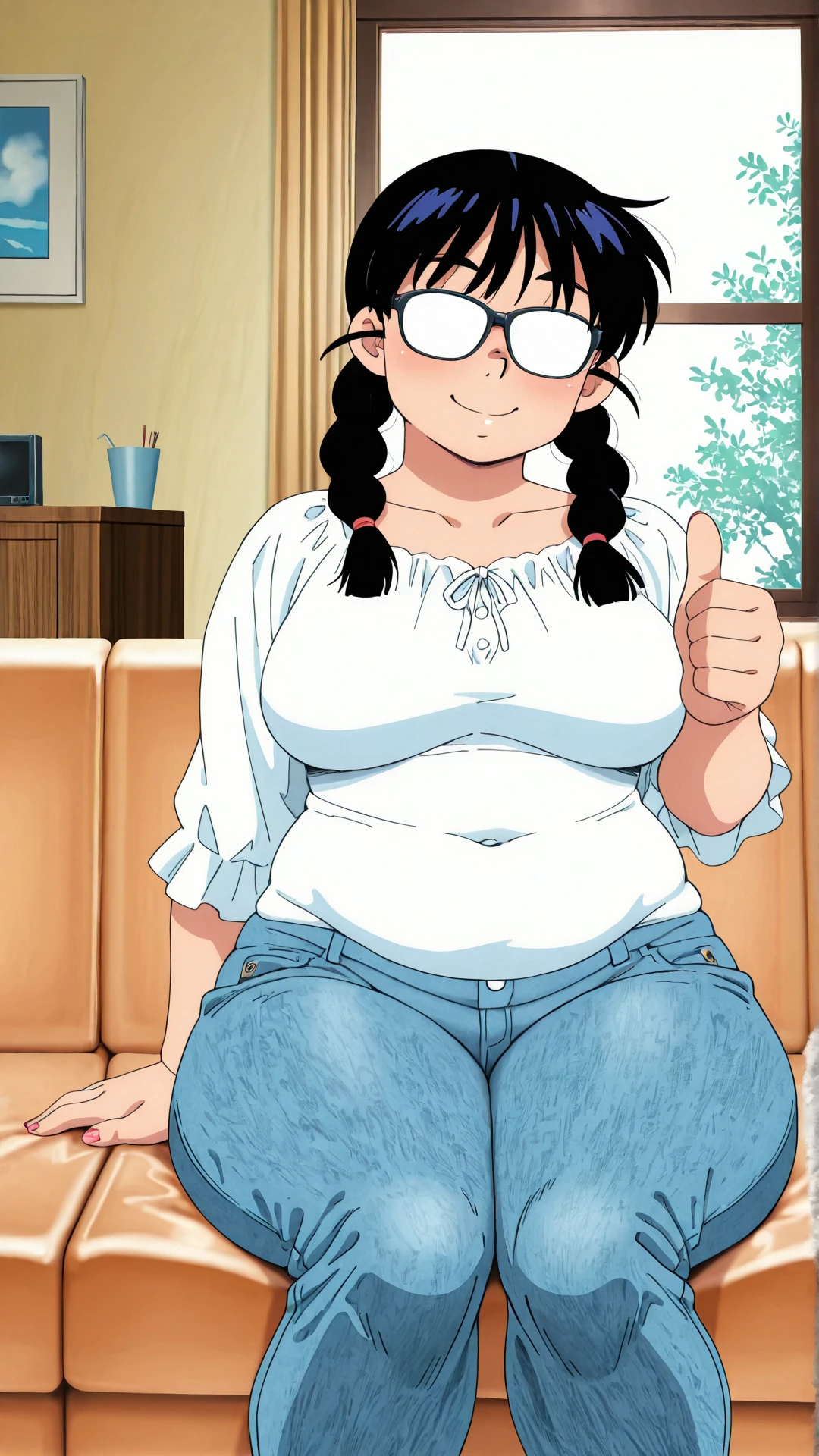 Nobita mom curvy tomboy short hair round glasses big  big   wearing stocking ink tshirt, pink apron sweating full body 