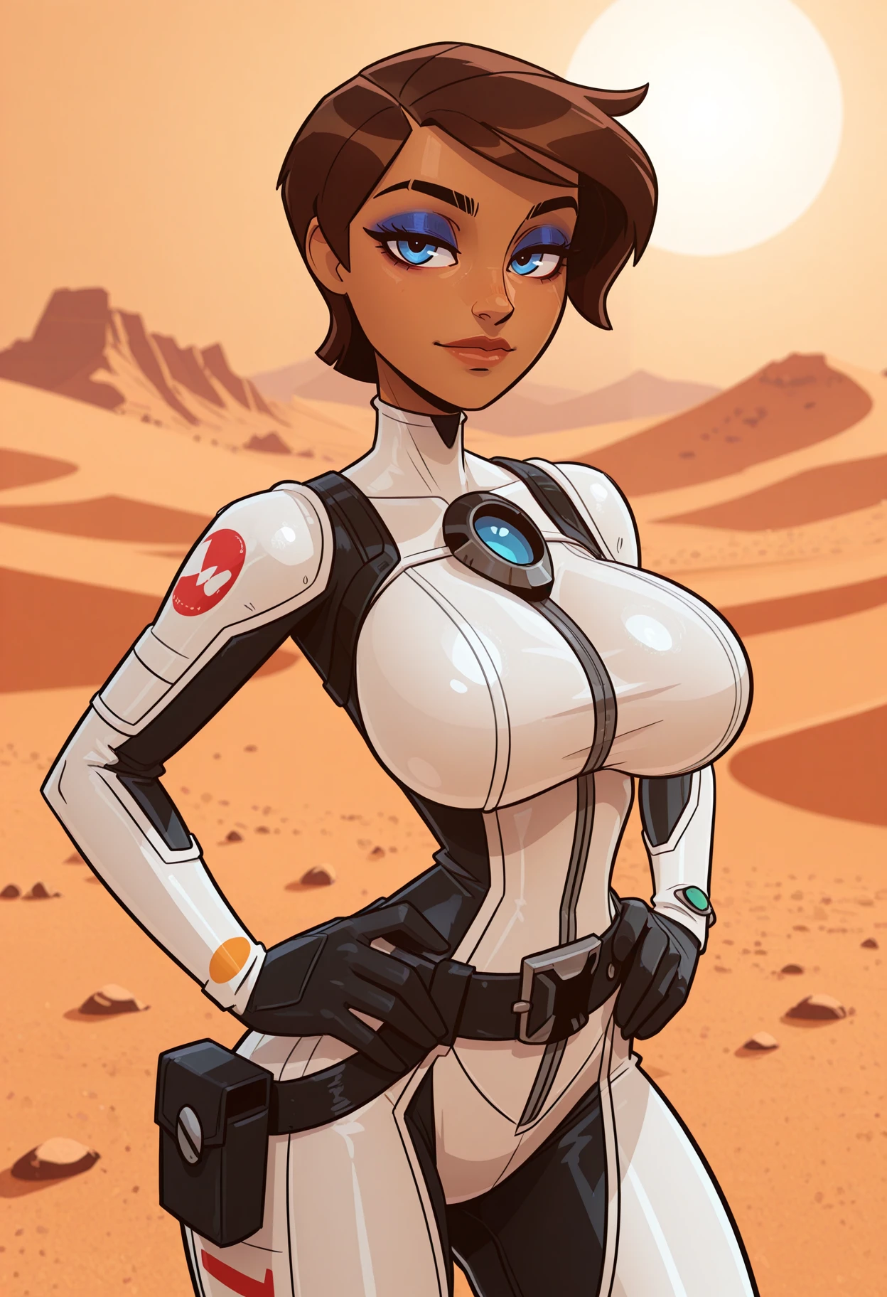 Average shot of a female imperial stormtrooper against the backdrop of the desert., Based on concept art by Magalie Villeneuve., Trends in CG society, AB """""star Wars"""": The old Republic", influenced by the conceptual art of Ralph McQuarrie. The stormtrooper has a strong and confident expression on his face., emphasizing detailed facial features, like beautiful detailed eyes, lABios detallados, and extremely detailed eyes and face.. She is dressed in the traditional white armor of a stormtrooper.., with an elegant and futuristic design.. Combining illustration elements, 3D rendering, and photography, The result is a visually impressive and immersive piece... Colors and lighting are bright and dynamic., Improve the overall atmosphere of the artwork.. Image quality is paramount, with the best quality, 4K or 8K resolution, High resolution, and a masterpiece:1.2, making it a true masterpiece in terms of quality and detail..