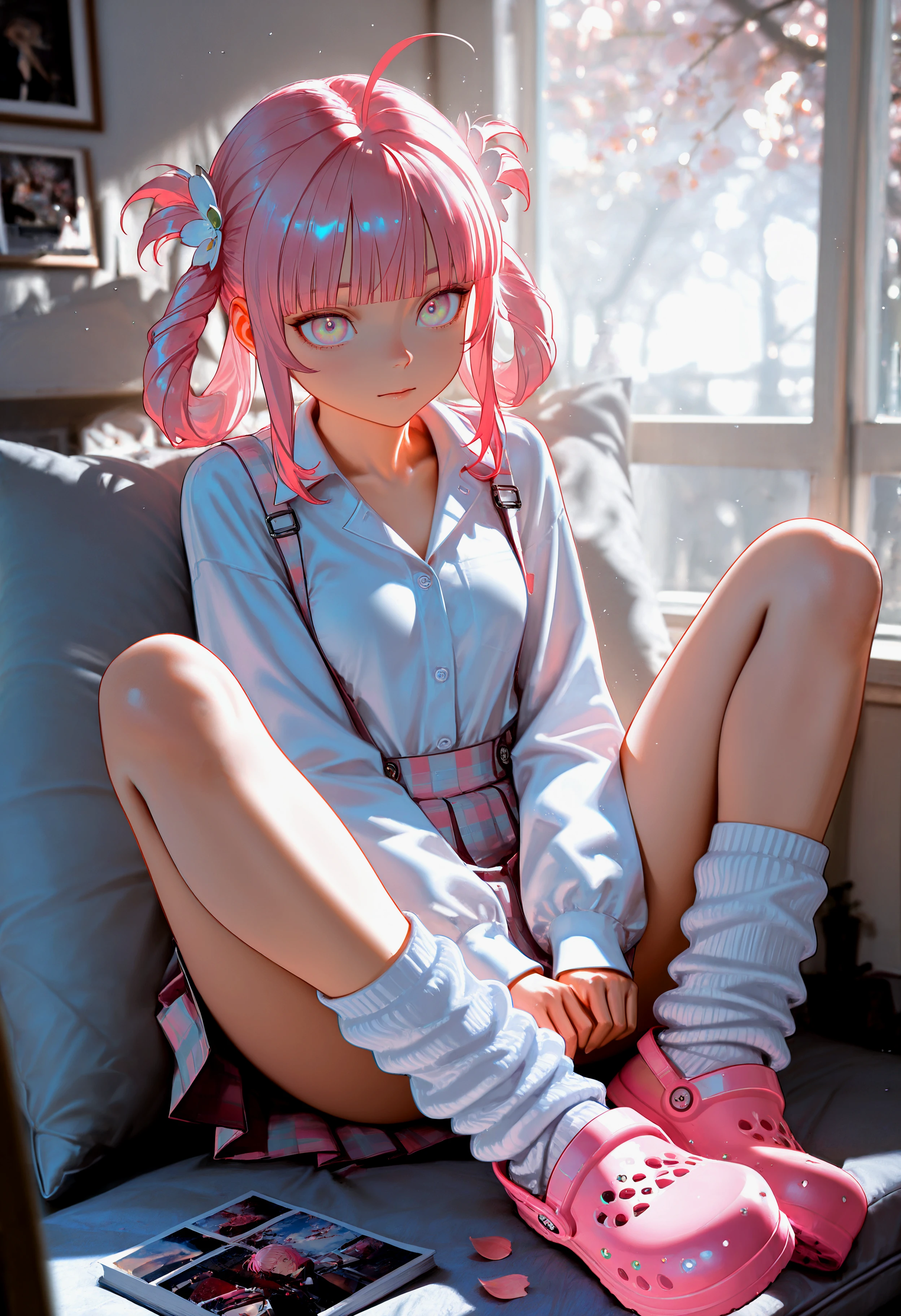 Realistic, high quality, double ponytail, pretty girly, cute, best picture quality, calf socks