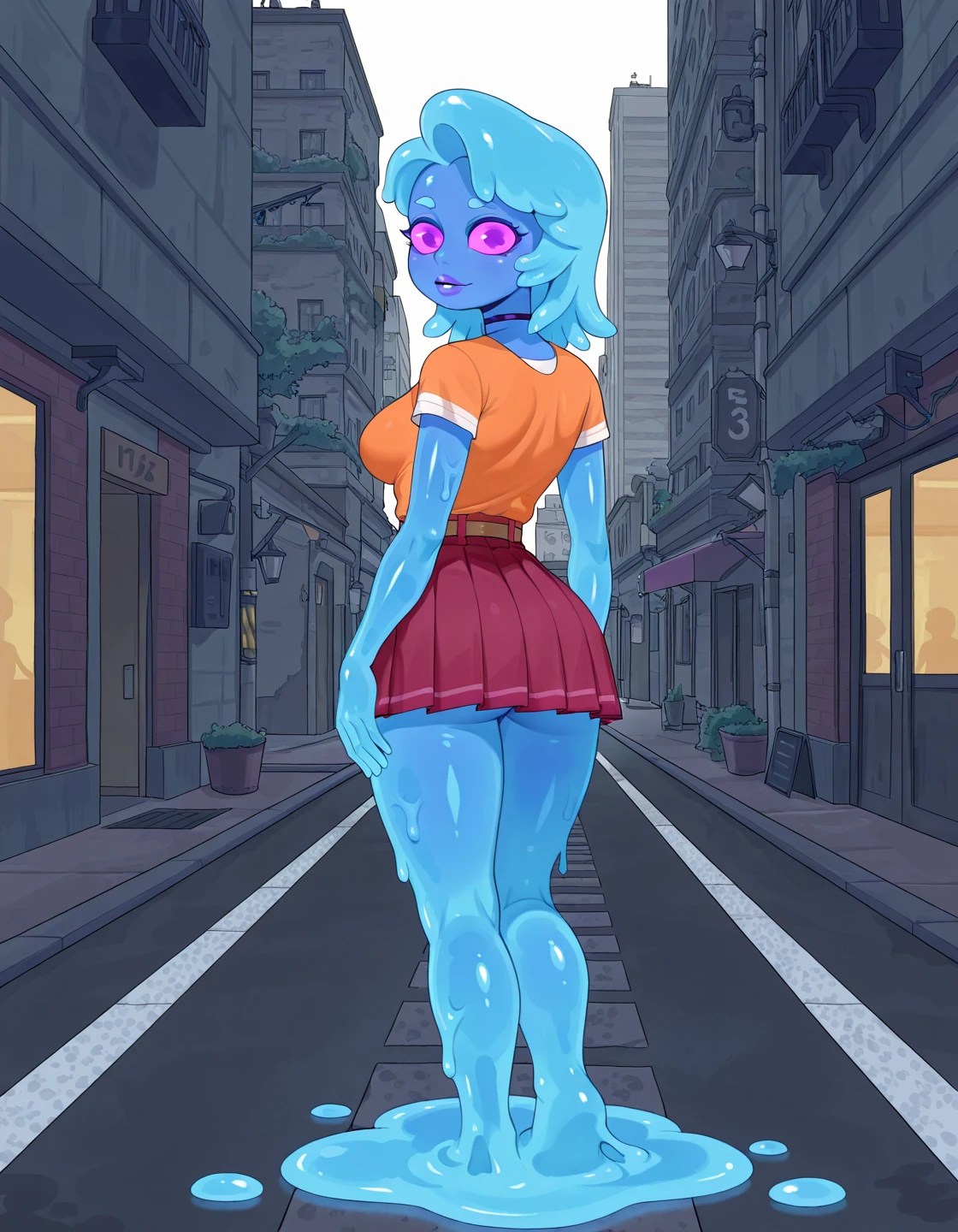 Fluttershy, Aqua-colored eyes, (rose hair), Curly, big breastes, naked ass, naked body, (Masterpiece, Best Quality, High Resolution), pretty eyes, with mouth open, tongue, legs separated, (sperm), (covered with sperm), billboard, building, The city, cloudy skies, tap \(machine\), exteriors, Female genitals, adult body, naked body, bare feet