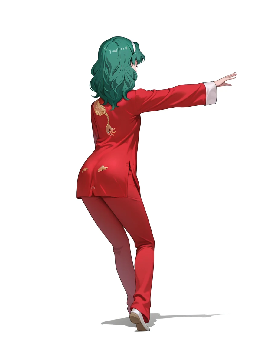 masterpiece,best quality,amazing quality,very aesthetic,high resolution,ultra detailed,perfect details,anime coloring,
simple background,white background,
1girl,solo,full body,chinese clothes,<lora:mai_pose_kf_1:1.2>,mai_pose_kf_1,fighting_stance,
long_sleeves,standing,jacket,shoes,pants,from_behind,shadow,white_footwear,outstretched_arm,red_jacket,red_pants,dragon_print,
<lora:Michiru_Kaiou_ILXL:1>,kaiou michiru,looking at viewer,