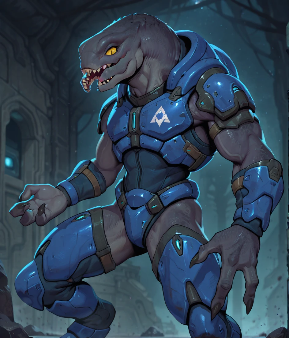 Sharkfolk, bull shark, comic book style, illustration, solo, ferocious, male, standing, mercenary, pants, masterpiece, best art, full body, by laobai, by taran fiddler, by honovy, detailed eyes, detailed body, claws, masculine body shape, fantasy, tall, futuristic bodysuit, tight t-shirt, pecs, pants, belts on chest