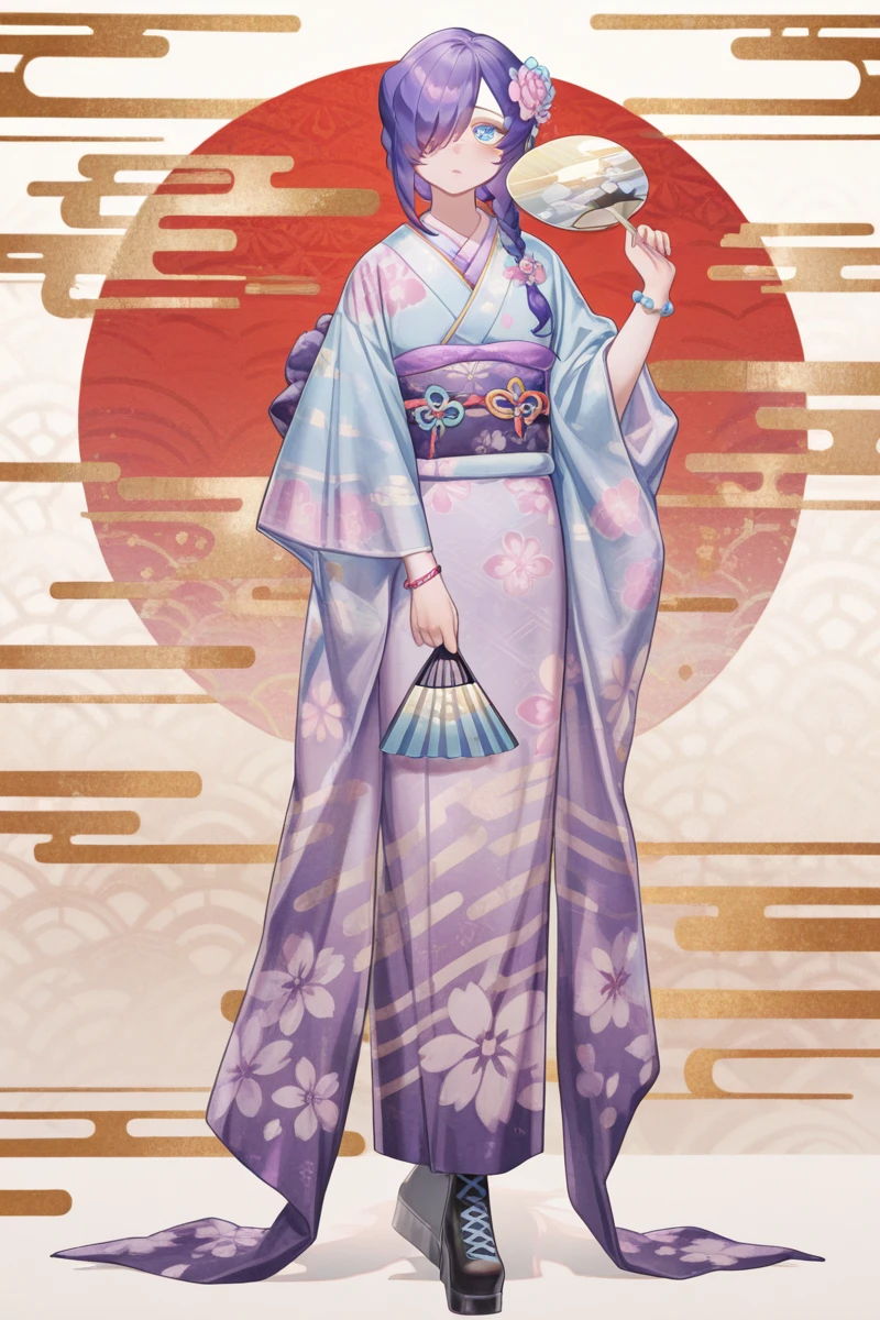 score_9, score_8_up, score_7_up,source_anime, high res image,masterpiece,best quality,girl,cute face,clear skin,shiny hair,ultra detailed eyes,simple background, <lora:oiran_Pony_V1.0:1> oiran, hair ornament, japanese clothes, floral print,off shoulder,smoking pipe,smoking,geta,full body