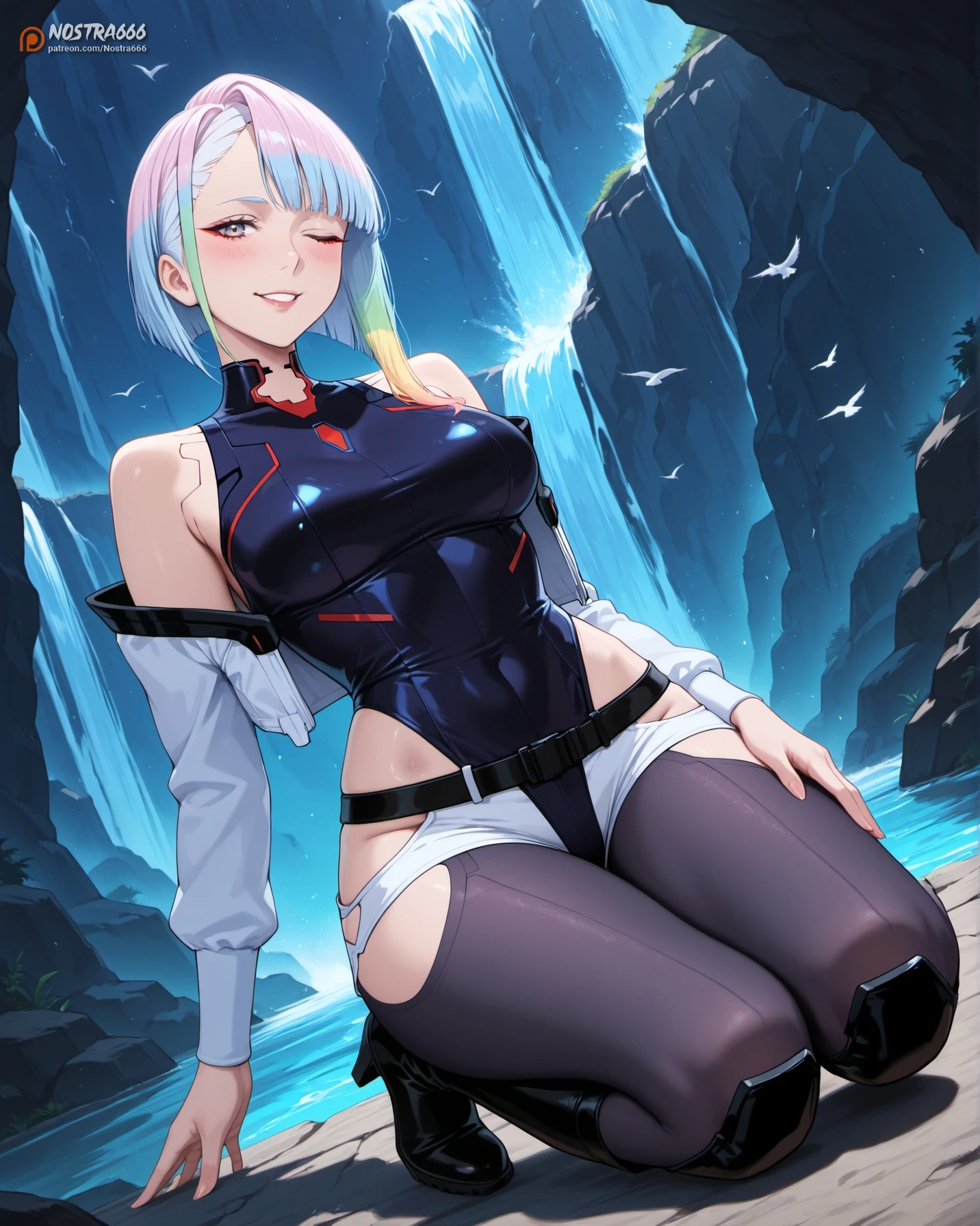 highest quality,sleep on your back in bed,Crab crotch,show me your boots,thigh high boots,leotardチラ見せ,glove,Strange thieves,elegant, 1 girl, leotard,body suit,cute, blushed, looking at the viewer, from below, prison,blue eyes, beautiful eyes, beautiful background, particles of light, Light of the sun, dramatic lighting, outside, shiny, realistic, table top, highest quality, Super detailed, get used to it, scenery, beautiful and detailed eyes, thin hair