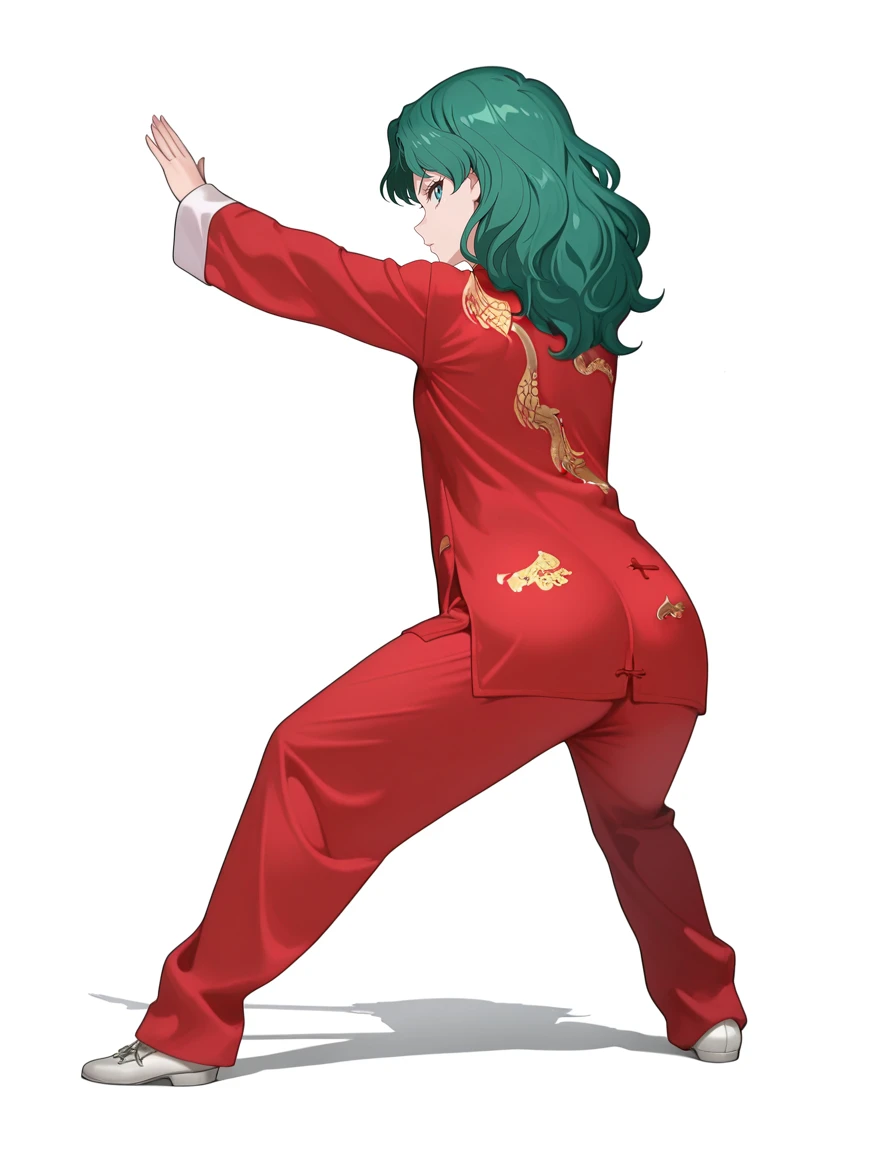 masterpiece,best quality,amazing quality,very aesthetic,high resolution,ultra detailed,perfect details,anime coloring,
simple background,white background,
1girl,solo,full body,chinese clothes,<lora:mai_pose_kf_1:1.2>,mai_pose_kf_1,fighting_stance,
long_sleeves,standing,jacket,shoes,pants,from_behind,shadow,white_footwear,outstretched_arm,red_jacket,red_pants,dragon_print,
<lora:Michiru_Kaiou_ILXL:1>,kaiou michiru,looking at viewer,