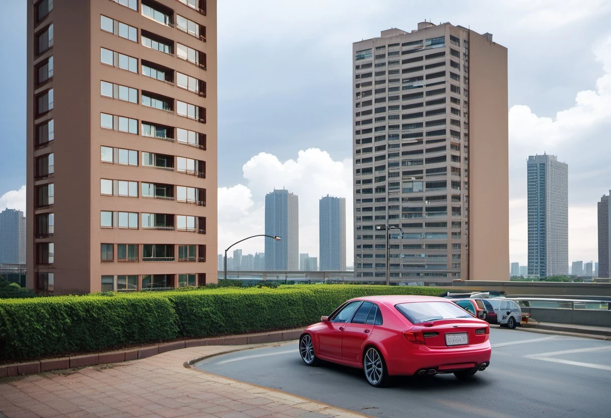 (Score_9_up, score_8_up, score_7_up, masterpiece, newest, best quality, highly detailed, very awa, very aesthetic, ultra detailed, realistic), hyperrealistic, (UHD quality details), bruhousing, building, no humans, wide shot, scenery, cityscape, city, urban, gritty, tower_block, road, car, outdoors, cloudy sky, depth of field, 8k uhd, absurdres, volumetric lighting, tack sharp focus, beautiful composition, intricate detail, professional illustration