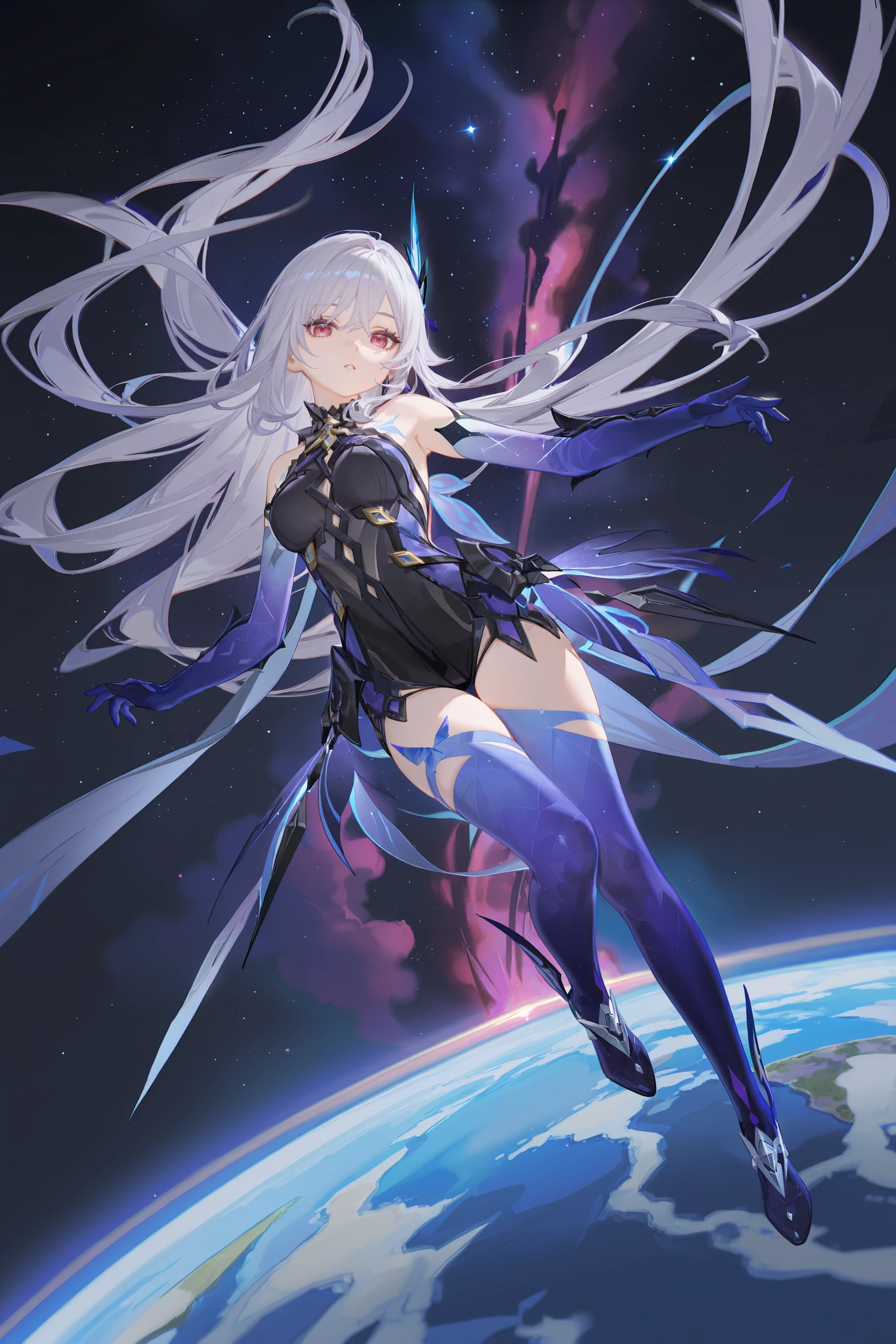 1girl, skirk \(genshin impact\), butterfly hair ornament, prosthetic leg, prosthetic arm, faulds, winged high heels, black halter leotard, arm armor, chest tattoo, full body, looking at viewer, floating, floating hair, depth of field, space, nebula, starry sky, earth \(planet\) <lora:Char-Genshin-Skirk-V2-IL:0.9>, ciloranko, alphonse \(white datura\), ask \(askzy\), gomzi, you shimizu
masterpiece, best quality, amazing quality, very aesthetic, absurdres, newest, (scenery, volumetric lighting)