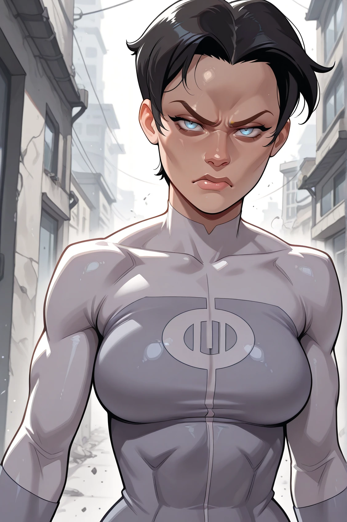 masterpiece, best quality, absurdres,
1girl, solo, medium breasts, toned female,
close up, looking at viewer, disgust, sneer, closed mouth,
<lora:Anissa:1> anissa_invincible, short hair, black hair, blue eyes,