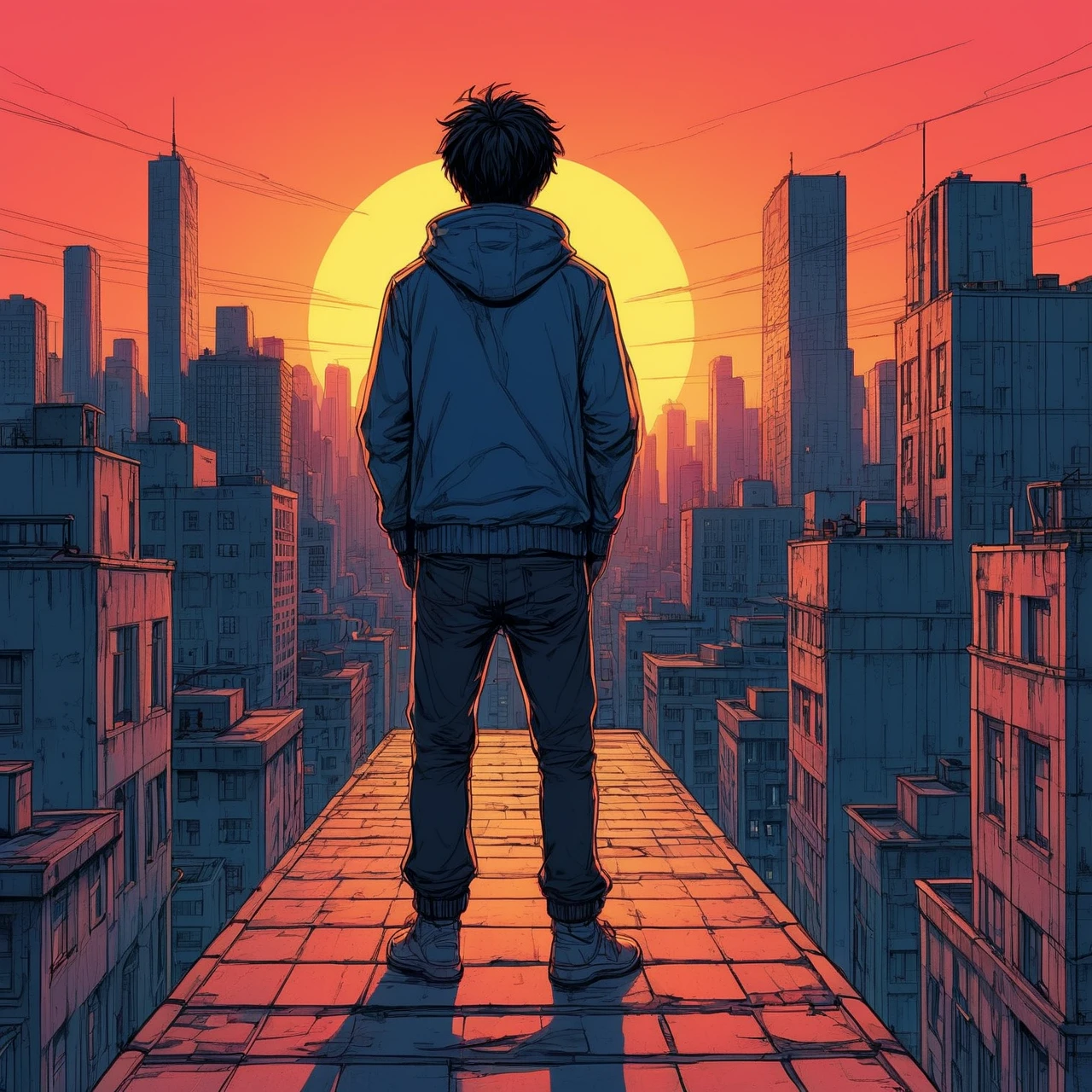 A color line drawing a manga fanboy, standing on a rooftop in the city.
<lora:NeoManga01_CE_XL_200-OT:0.4> neomngaCE_style