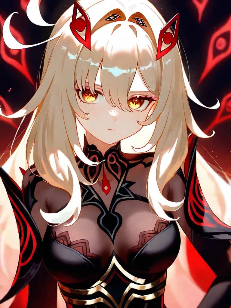 <lora:nyalia:0.7>,<lora:ronova_ill:1>,upper body,1girl,closed mouth,solo,ronova (genshin impact),black dress,hair intakes,looking at viewer,breasts,gloves,