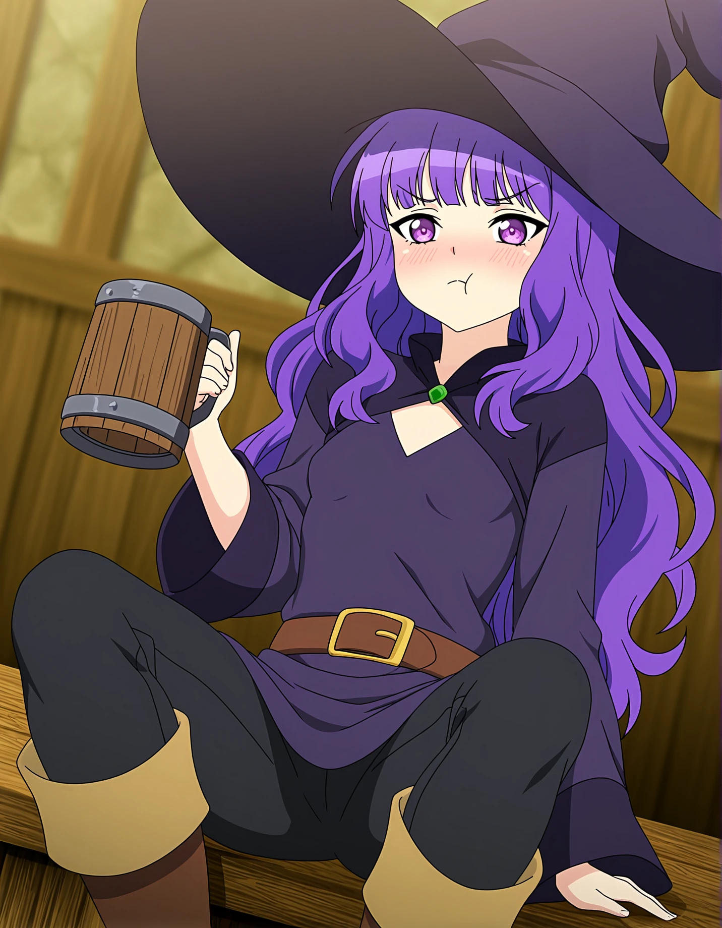 <lora:BTLeanne:0.4> btleanne, tiny , 
medieval taver, holding tankard, blush, :t, tunic, trousers, boots, witch ha, <lora:Smooth Lighting Enhancer NoobAI:1>, SmoothNoob_Quality, best quality, masterpiece, absurdres, extreme details