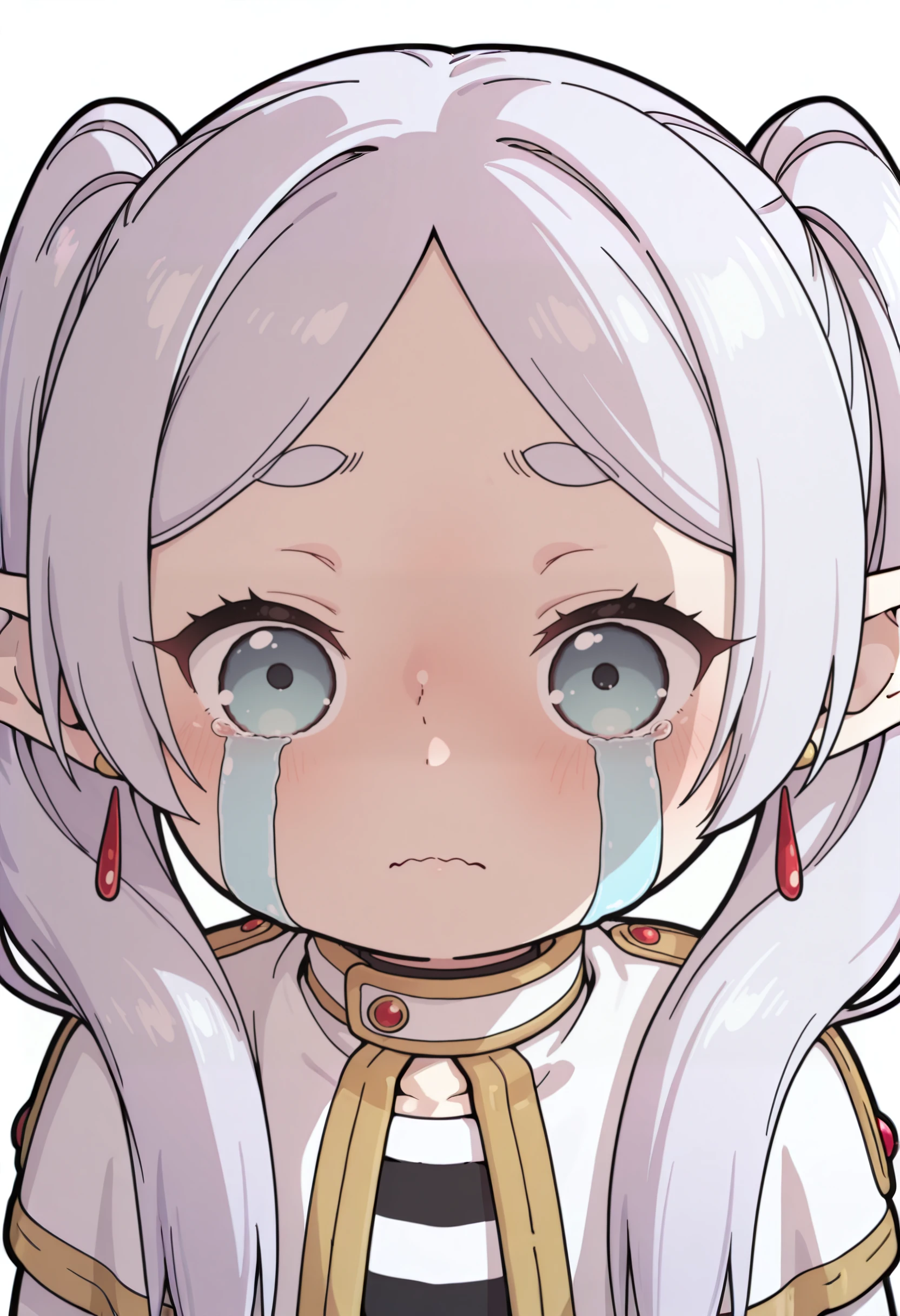 masterpiece, best quality, amazing quality, very aesthetic, high resolution, ultra-detailed, absurdres, solo, looking at viewer, streaming tears, chibi, 1girl, frieren, sousou no frieren, <lora:StreamingTears:1>