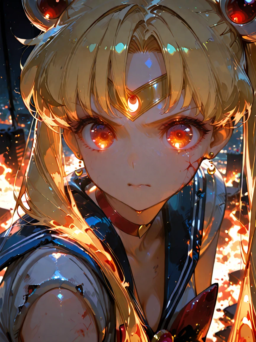 masterpiece, best quality, top quality, good quality, newest, highres, absurdres,
BREAK
very awa, absolutely eye-catching, illustration, CG,
BREAK
perfect composition, eye reflection, (gradient eyes:1),
BREAK
1girl, Usagi Tsukino, sailor moon, determined, dark background, glowing, destroyed city, fire, expressive eyes, anger, depth of field,
masterpiece, good quality, very aesthetic, absurdres, newest,