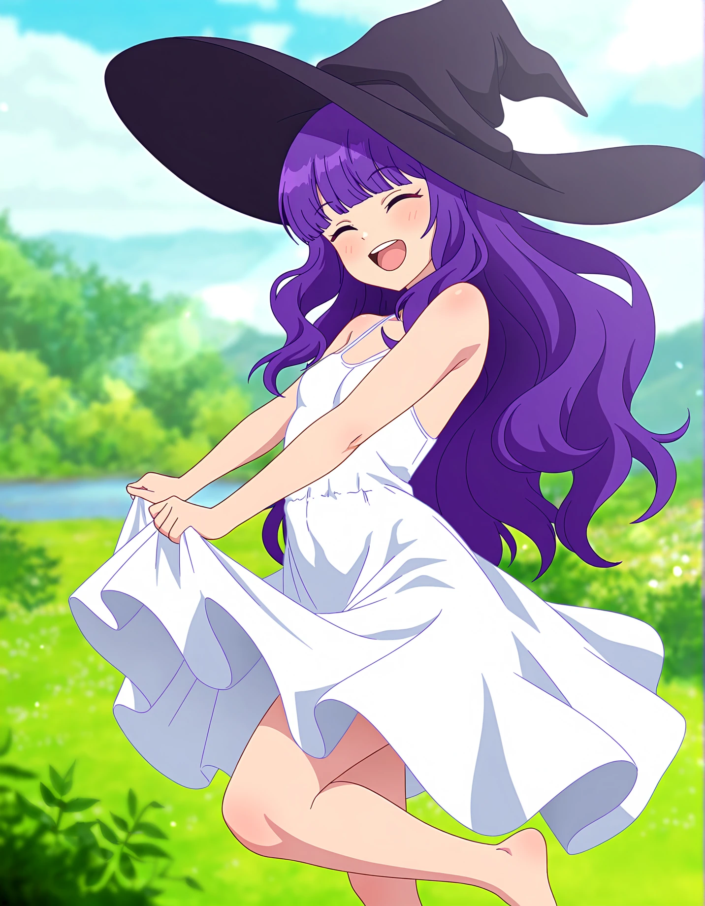 <lora:BTLeanne:0.4> btleanne, tiny , witch hat
outdoors, dancing in the sunlight, sundress, barefoot, ^_^, <lora:Smooth Lighting Enhancer NoobAI:1>, SmoothNoob_Quality, best quality, masterpiece, absurdres, extreme details
