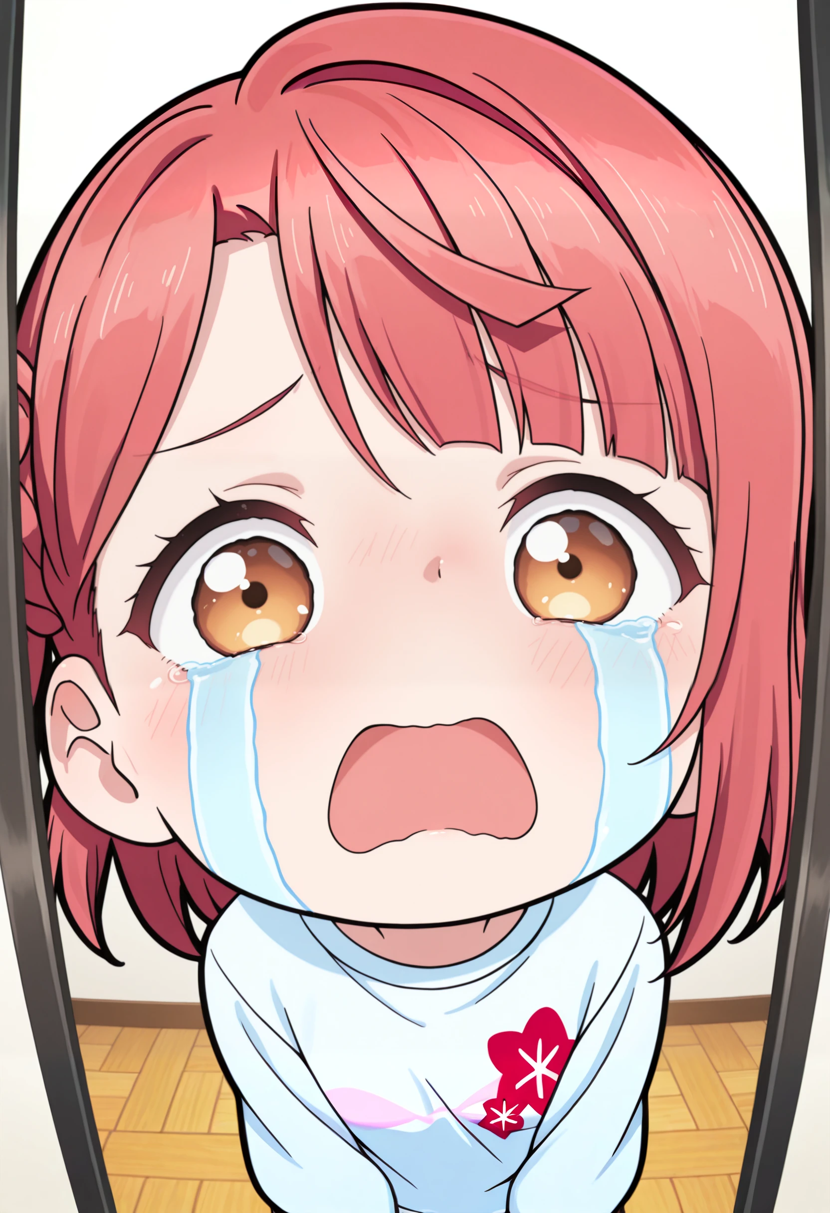 masterpiece, best quality, amazing quality, very aesthetic, high resolution, ultra-detailed, absurdres, solo, looking at viewer, streaming tears, chibi, 1girl, uehara ayumu, love live!, <lora:StreamingTears:1>