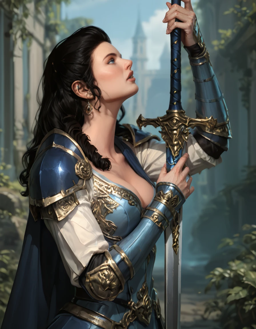 score_9,score_8_up,score_7_up,cathcivv,long_hair,blue_eyes,drill_hair,twin_drills,<lora:Catherine_-_Civilization_V-000003:1>,5 fingers,large breasts,1girl,weapon,sword,solo,armor,holding,holding weapon,holding sword,earrings,cape,jewelry,blurry background,shoulder armor,blurry,breasts,lips,pauldrons,profile,science fiction,outdoors,from side,parted lips,artist name,zPDXL3,detailxl,Score_PnyReal,
(based on phinjo image :https://civitai.com/images/44539474)