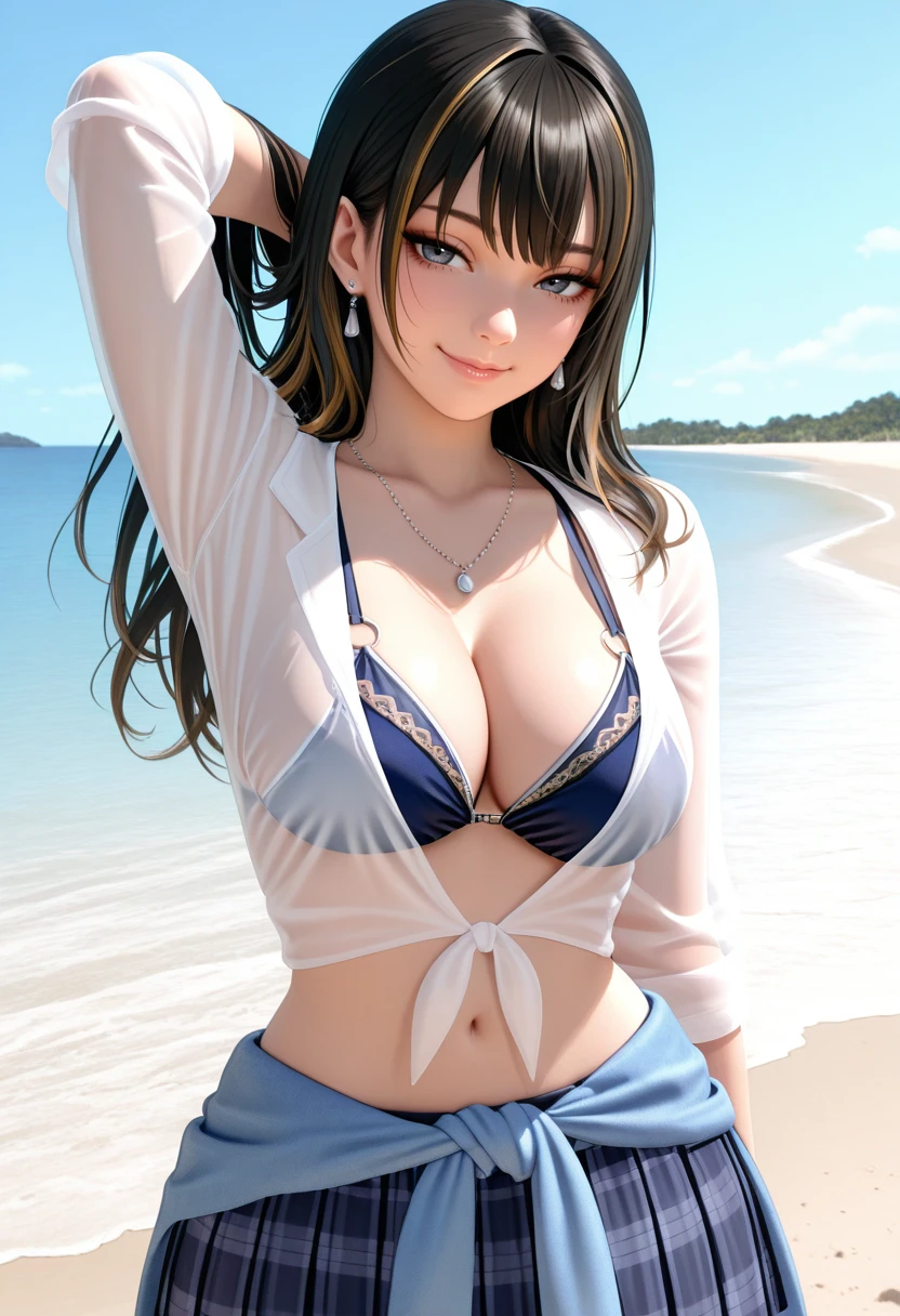 (This is a close-up shot of a young anime girl in a bikini on the beach:1.4),(solo:1.4),(1girl:1.4),(long brown hair:1.3),(blue eyes:1.2),(white bikini top:1.3),(white bikini bottom:1.2),(navel:1.1),(sitting on the beach:1.3),(palm trees in the background:1.2),(ocean in the background:1.2),(blue sky:1.1), (detailed face:1.3),(beautiful detailed eyes:1.3),(slightly parted lips:1.2),(shy embarrassed expression:1.3),(flushed cheeks:1.2),(slender body:1.2),(large breasts:1.3), (masterpiece:1.2),(best quality:1.3),(ultra high res:1.2),(photorealistic:1.1), lora:cuteGirlMix4_v10:0.5,lora:koreanDollLikeness_v15:0.3,