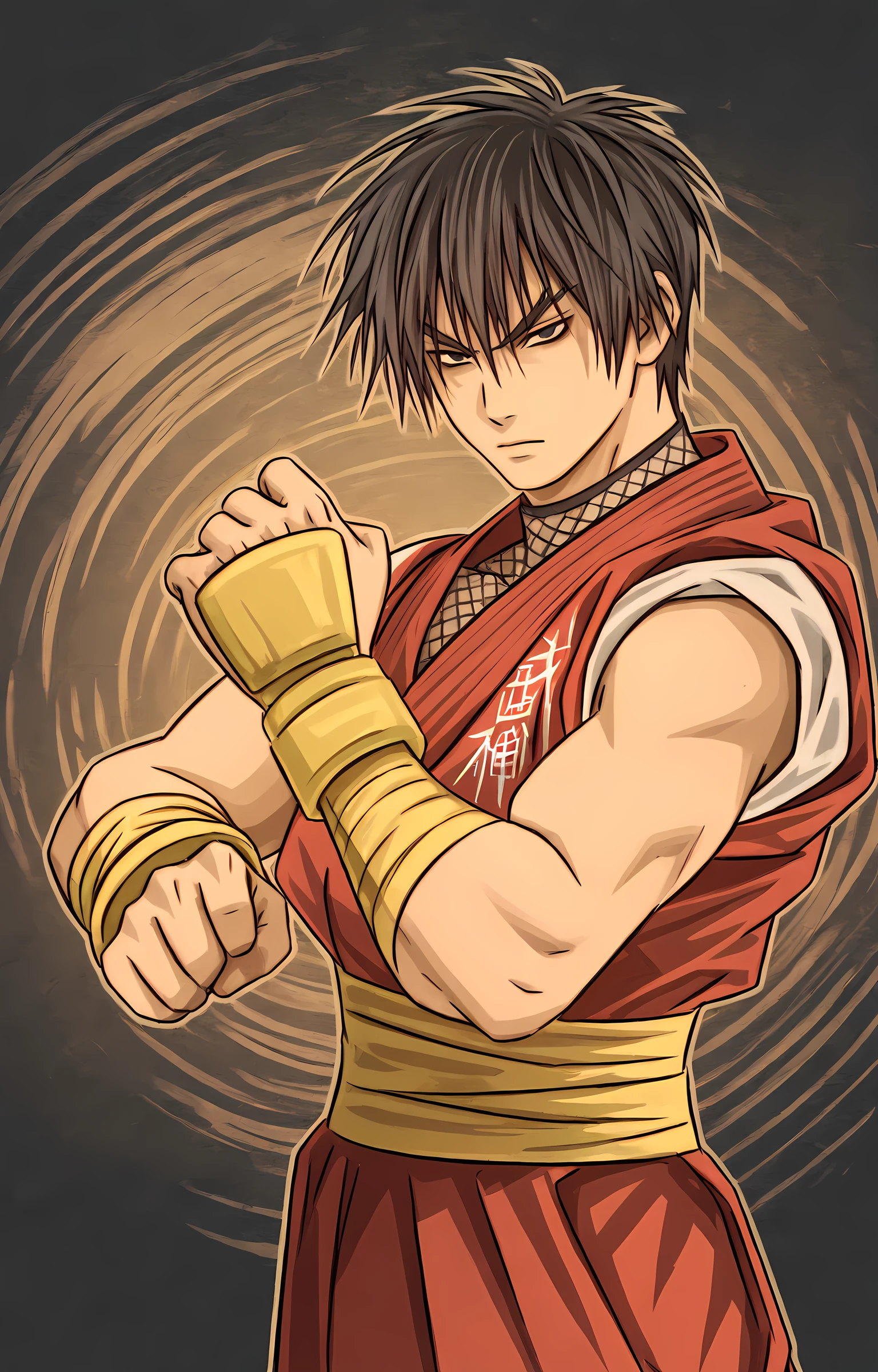 masterpiece, best quality, amazing quality, dutch angle, abstract background, BREAK
fighting stance, BREAK
1boy, solo, male focus, sf_guy, black hair, thick eyebrows, short hair, black eyes, mesh shirt, red dougi, BREAK
<lora:Guy - Street Fighter - ILXL:1>  <lora:[nadhir] Artist Style Illustrious:0.8> nadhirstyleil <lora:AkinaFujiwara_v0.2_Illustrious:0.8> akn
