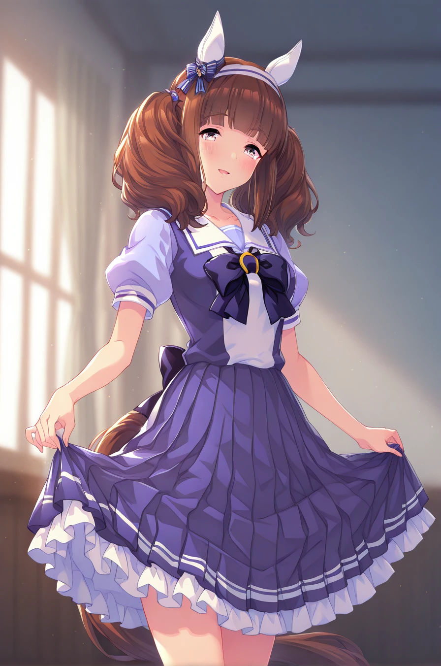 (Best quality, masterpiece: 1.1), (True: 1.4), 1girl, portrait, (corneo_dva), short white dress, stockings, wide hips, thin waist, long legs