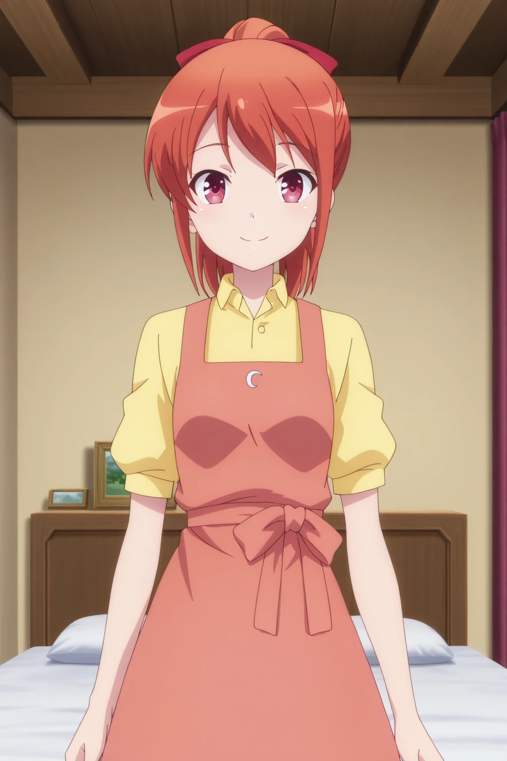 4k, ultra-detailed, absurdres, high resolution, beautiful lighting, cinematic composition, sharp focus, newest, (masterpiece:1.3), (best quality:1.3), (anime screencap:1.5),
highly detailed shading, soft shading, glossy skin, realistic proportions, petite, smiling,
cowboy shot,
front view, standing, looking at viewer,
indoor, bedroom, soft lighting, blurred background,
<lora:susamix010-pony:0.6> (anime coloring), <lora:Mika_Micah:1> mikaisksmpn